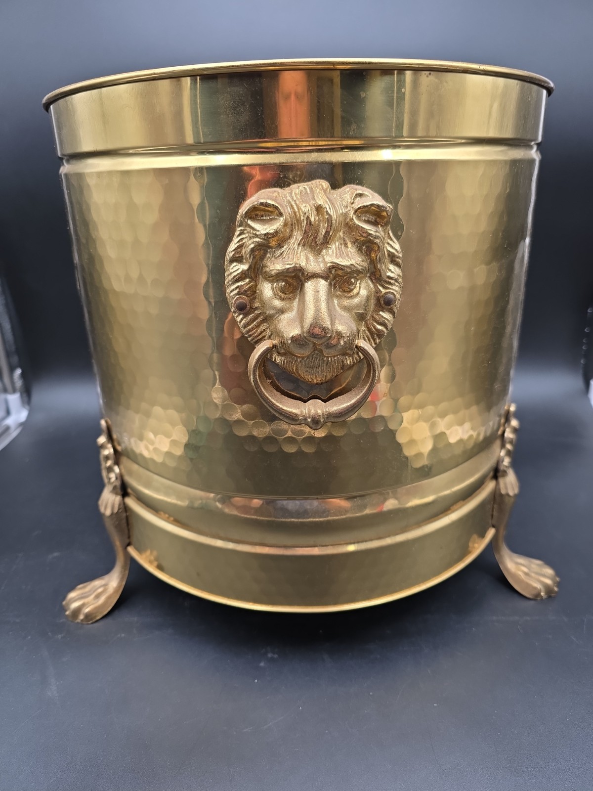 Beautiful 14" Footed Brass Lion Head Bristol Planter Made in USA Beautiful 14" Footed Brass Lion Head Bristol Planter Made in USA