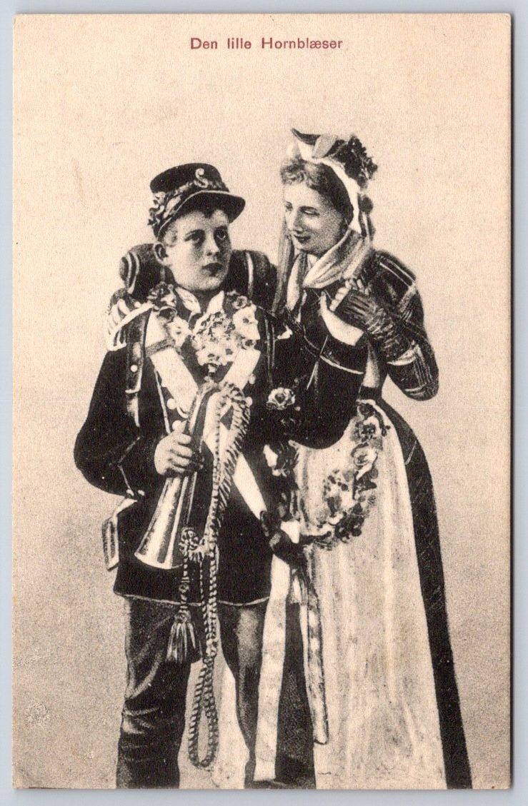 Antique Denmark postcard den lille Hornblaeser little bugler 1915 Antique Denmark postcard den lille Hornblaeser little bugler 1915
