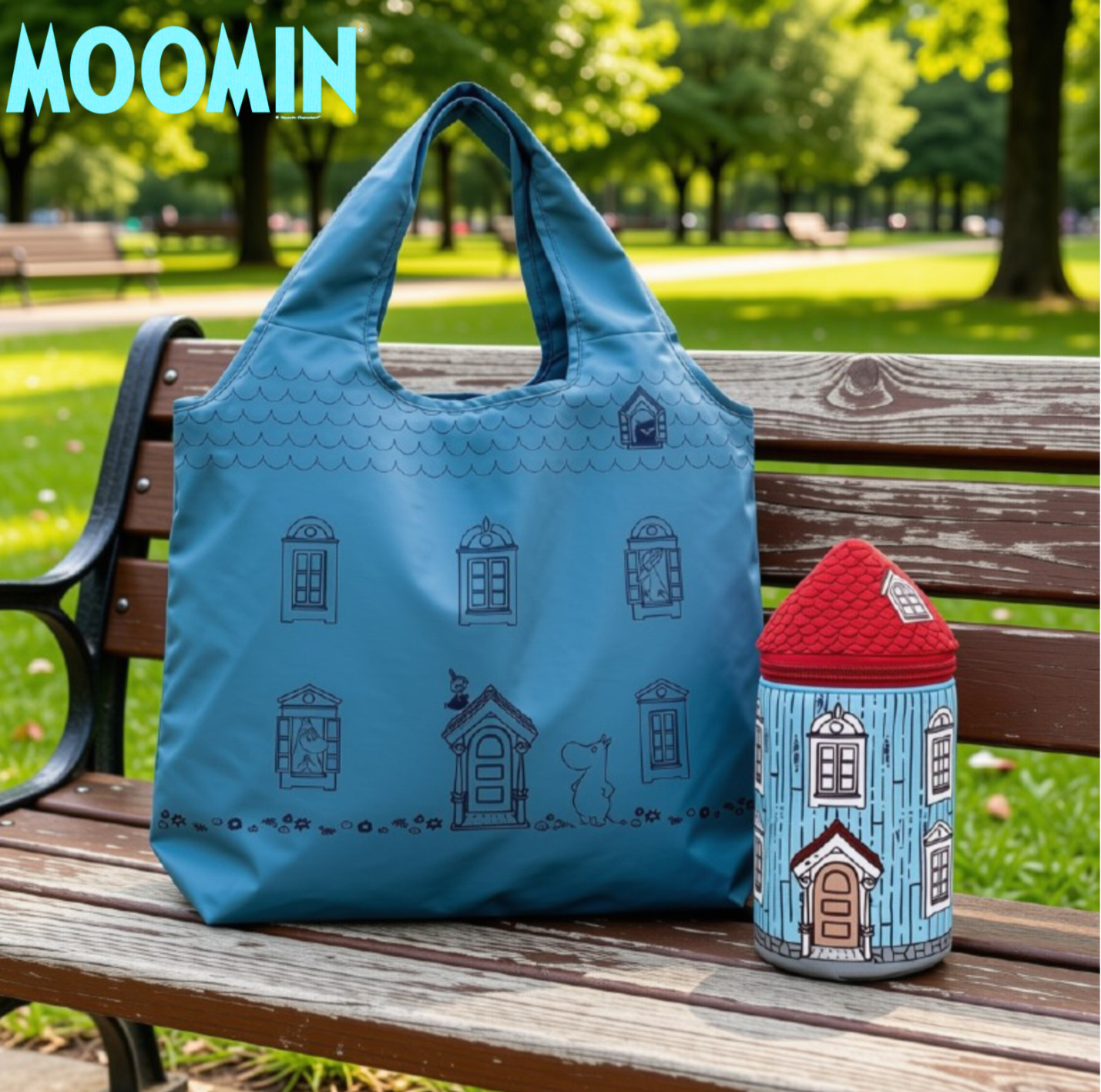 MOOMIN Eco Bag House Pouch Set Foldable Shopping Tote Reusable Teal Blue Japan MOOMIN Eco Bag House Pouch Set Foldable Shopping Tote Reusable Teal Blue Japan