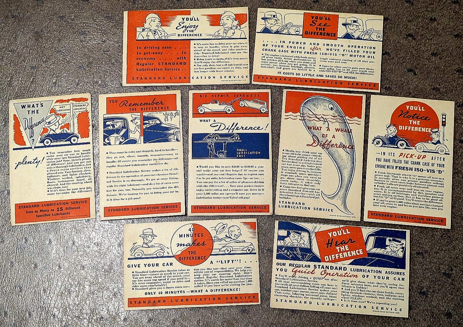 9 LOT~1930's STANDARD LUBRICATION STATION~DARLINGTON, WI~ADV. REMINDER POSTCARDS