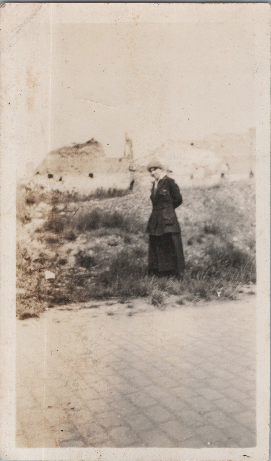 WW1 Tourist 1919 Belgium WWI Ruins Woman 2.5x4 Original Photo