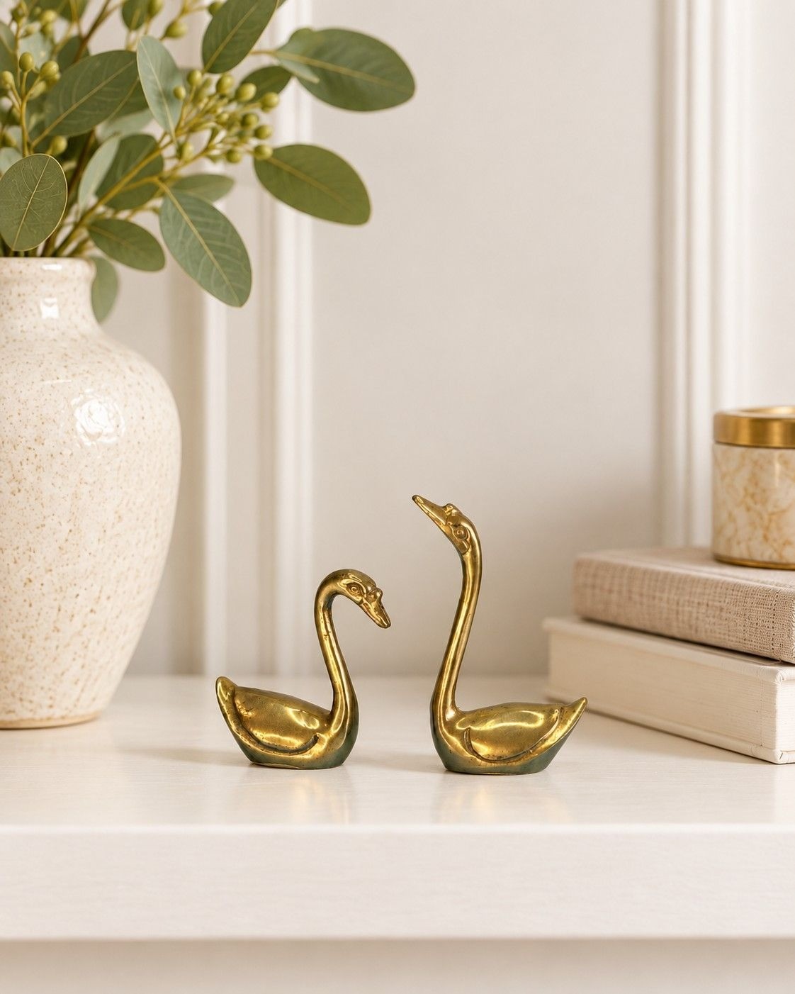 Vintage PENCO Brass Swan Figurines Pair Miniature Birds Made in Taiwan 3.5"