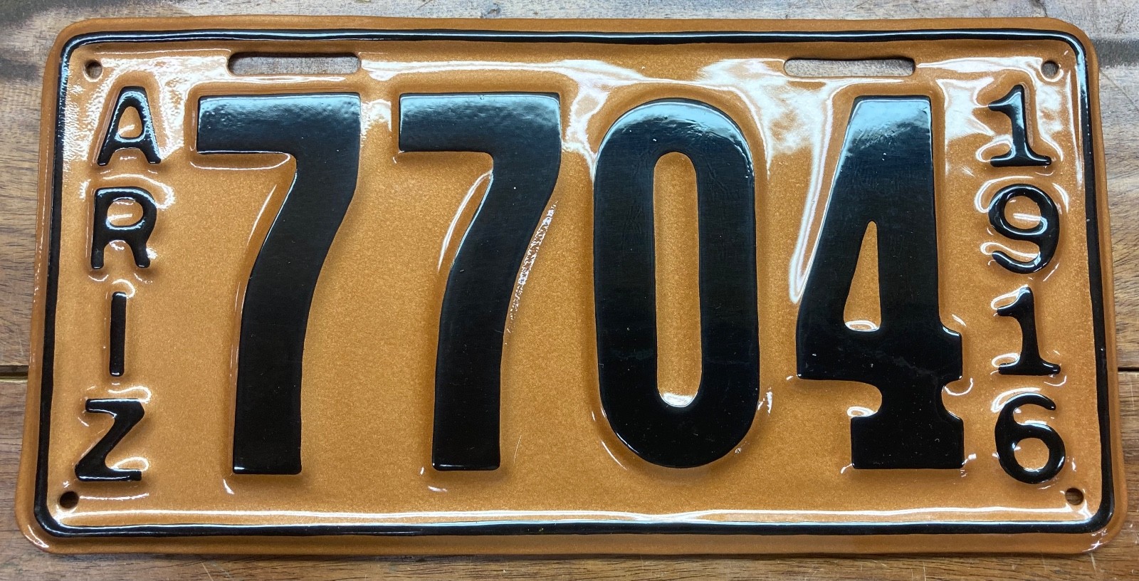 VERY BEAUTIFULLY RESTORED, FAIRLY RARE 1916 ARIZONA 4 DIGIT LICENSE PLATE, 7704 VERY BEAUTIFULLY RESTORED, FAIRLY RARE 1916 ARIZONA 4 DIGIT LICENSE PLATE, 7704