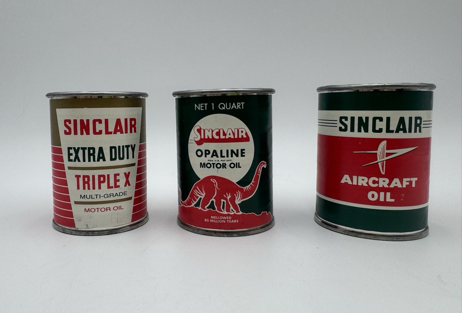 Lot of 3 Sinclair Oil Can Banks, Extra Duty Triple X, Aircraft Oil, Opaline. EXC Lot of 3 Sinclair Oil Can Banks, Extra Duty Triple X, Aircraft Oil, Opaline. EXC