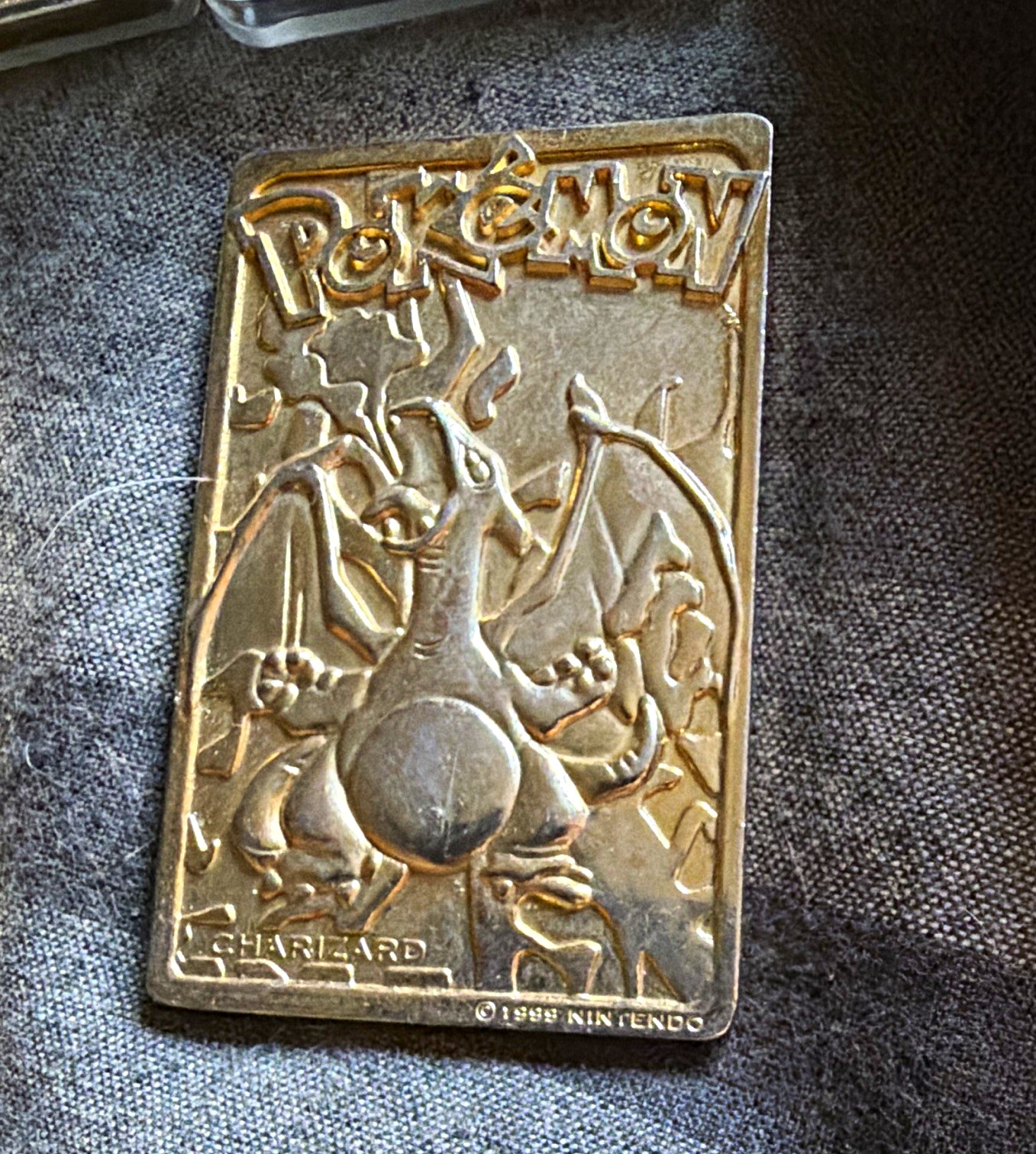 Nintendo Pokémon Charizard Gold Metal Card English 1999 TV Show Animation