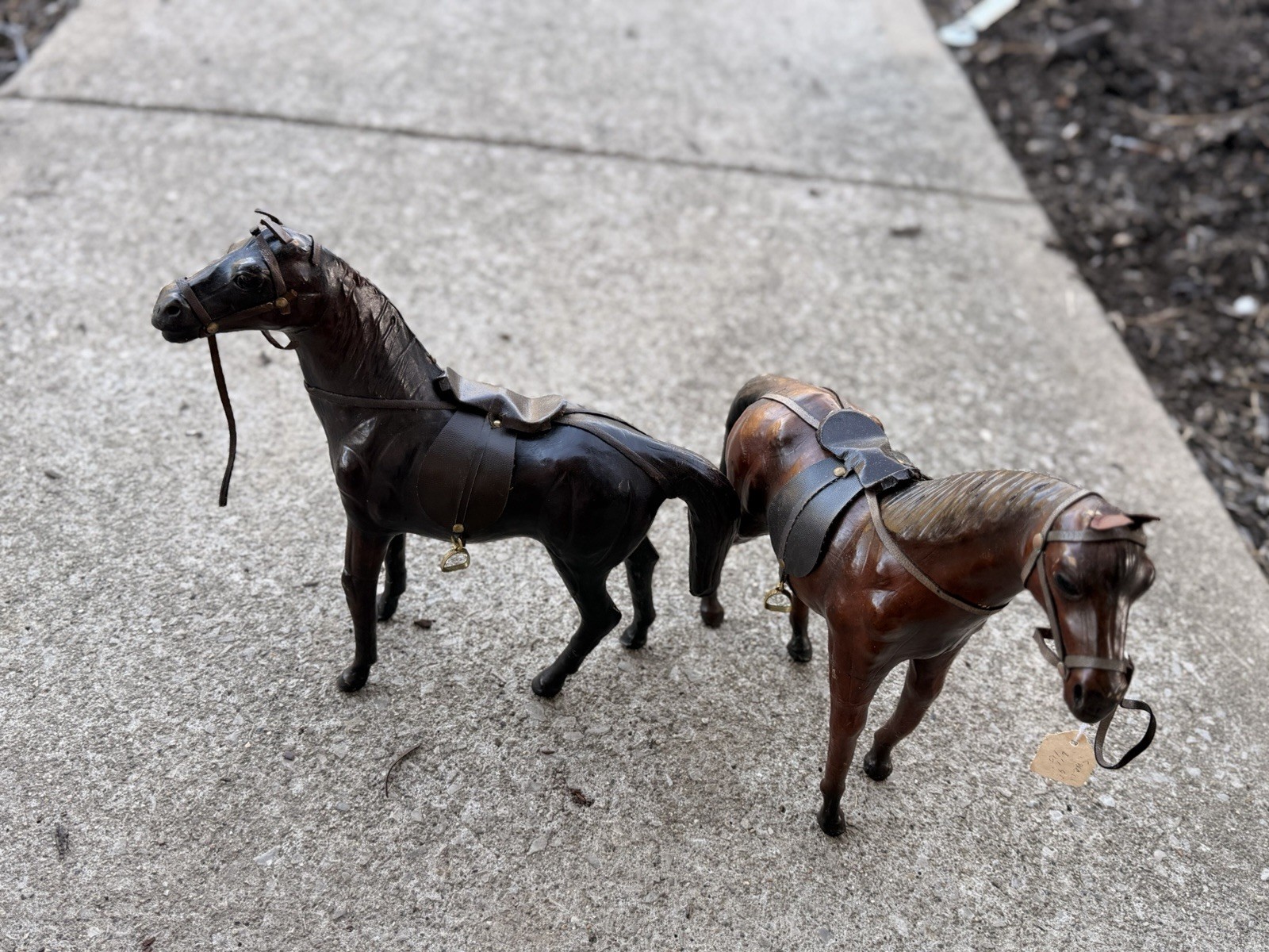 Vintage Pair Of Leather Wrapped Horse Made In India Mid Century Vintage Vintage Pair Of Leather Wrapped Horse Made In India Mid Century Vintage