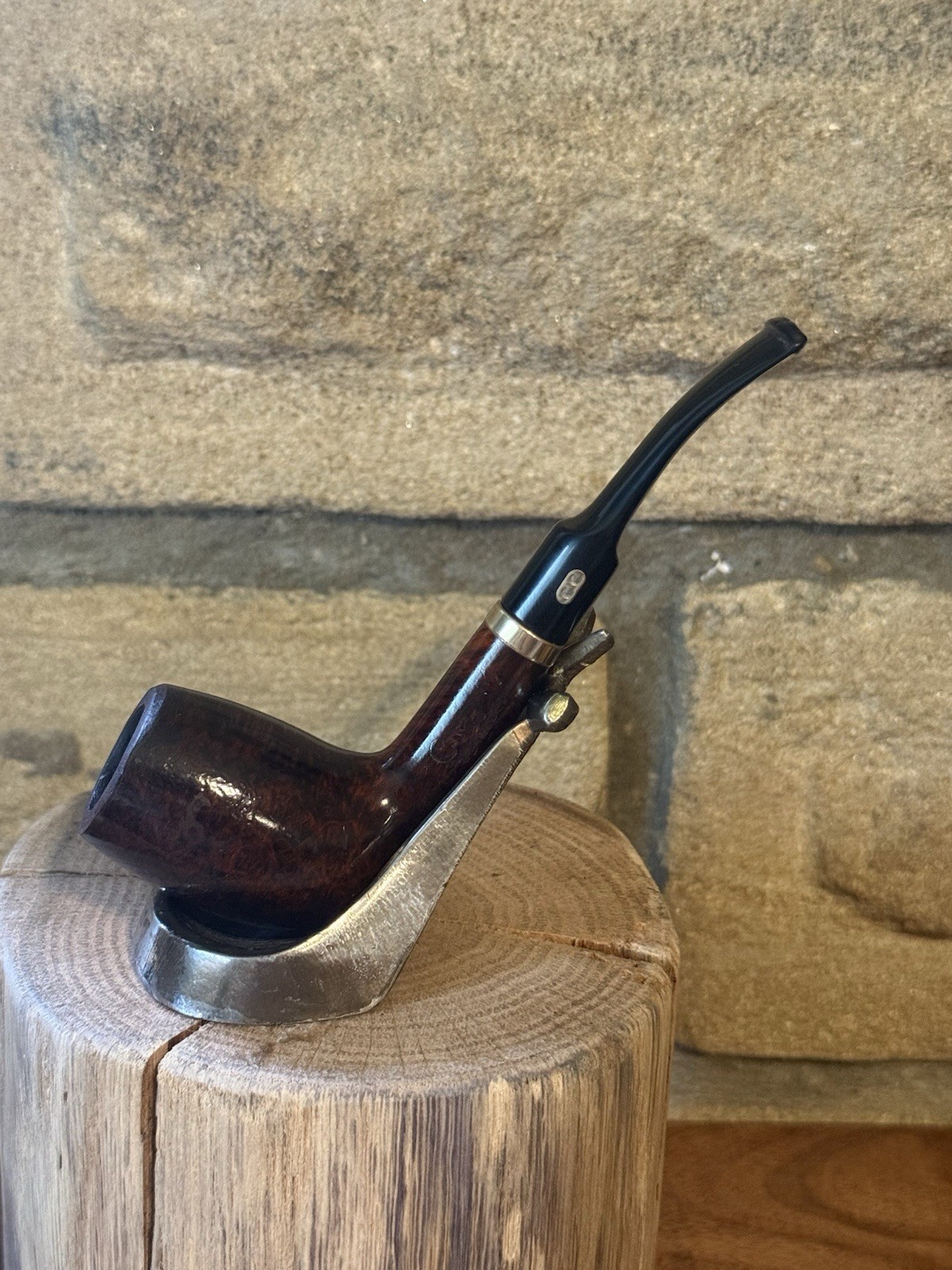 Vintage Chacom Lesbos France Briar Tobacco Pipe w/ Metal Band & CC Stem Logo Vintage Chacom Lesbos France Briar Tobacco Pipe w/ Metal Band & CC Stem Logo