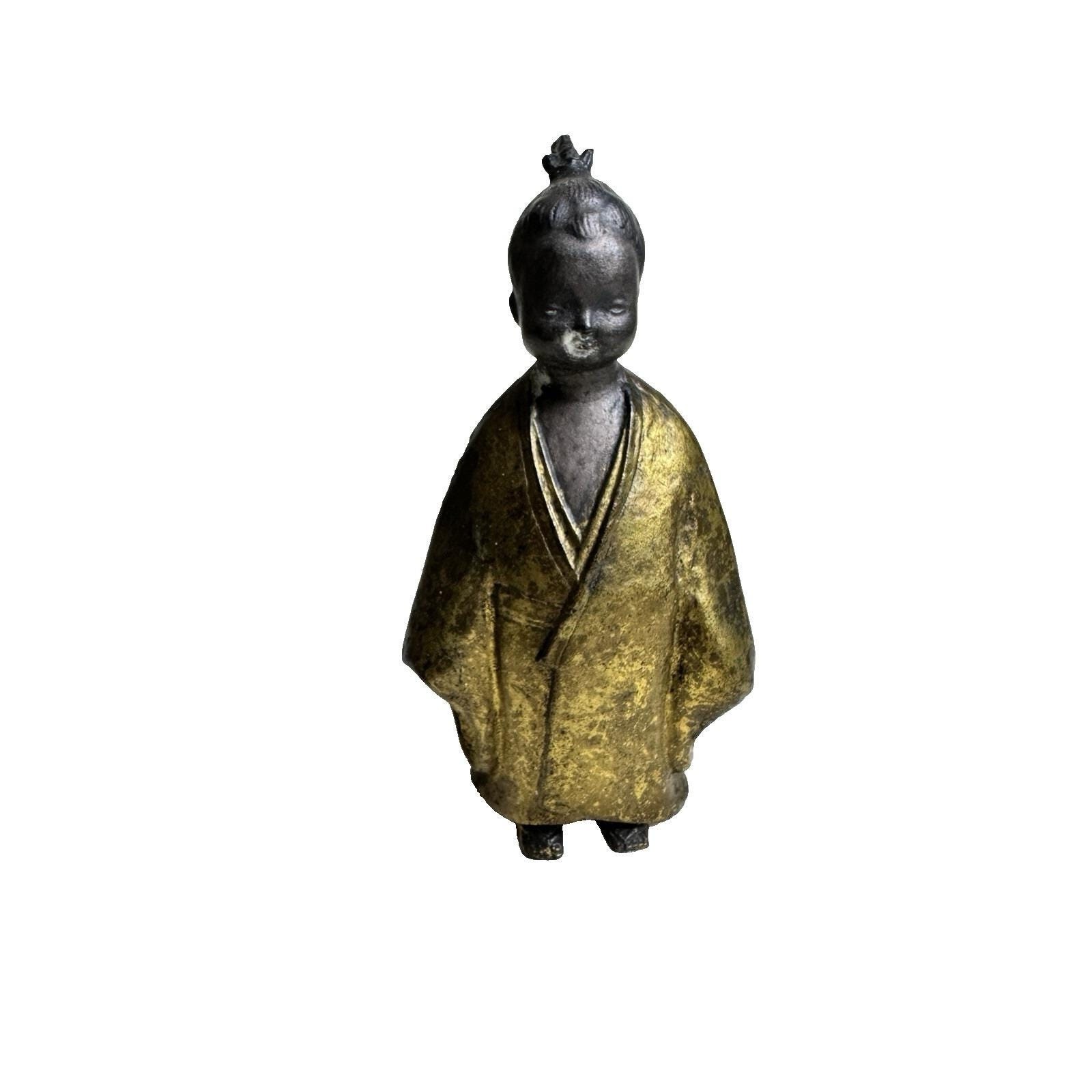 Vintage Japanese Selfless Child Okimono Gilt over Cast Iron Shirokiya 10" KC Vintage Japanese Selfless Child Okimono Gilt over Cast Iron Shirokiya 10" KC