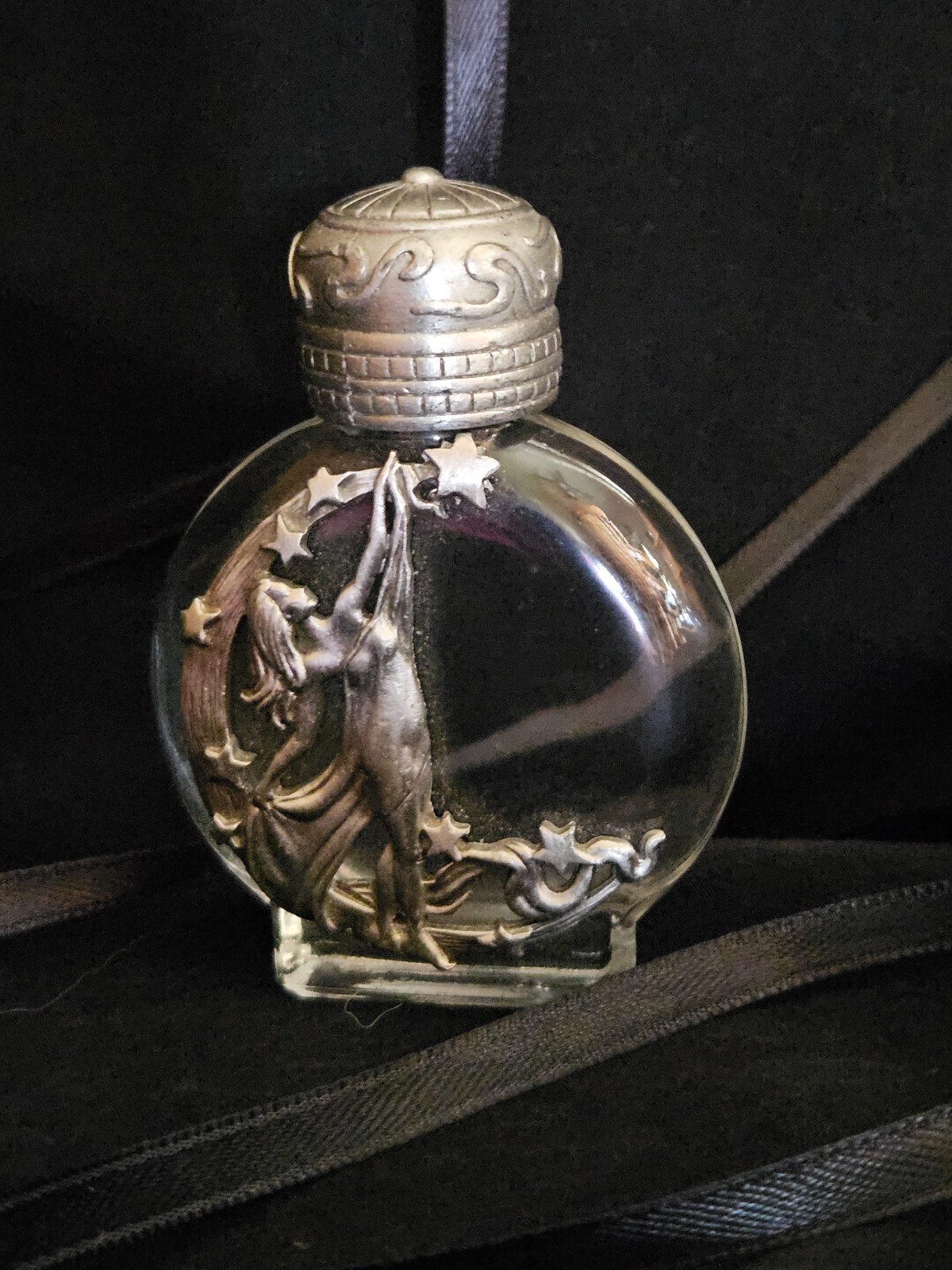 VINTAGE JJ JONETTE REACH FOR STARS FAIRY PEWTER GLASS PERFUME BOTTLE