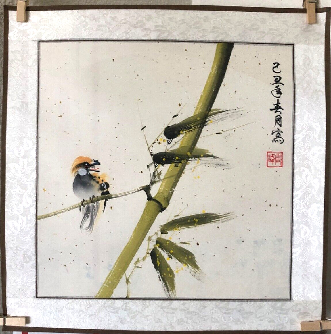 Oriental Asian Art - Traditional Watercolor Painting Bird/Bamboo Signed/Silk Mat Oriental Asian Art - Traditional Watercolor Painting Bird/Bamboo Signed/Silk Mat
