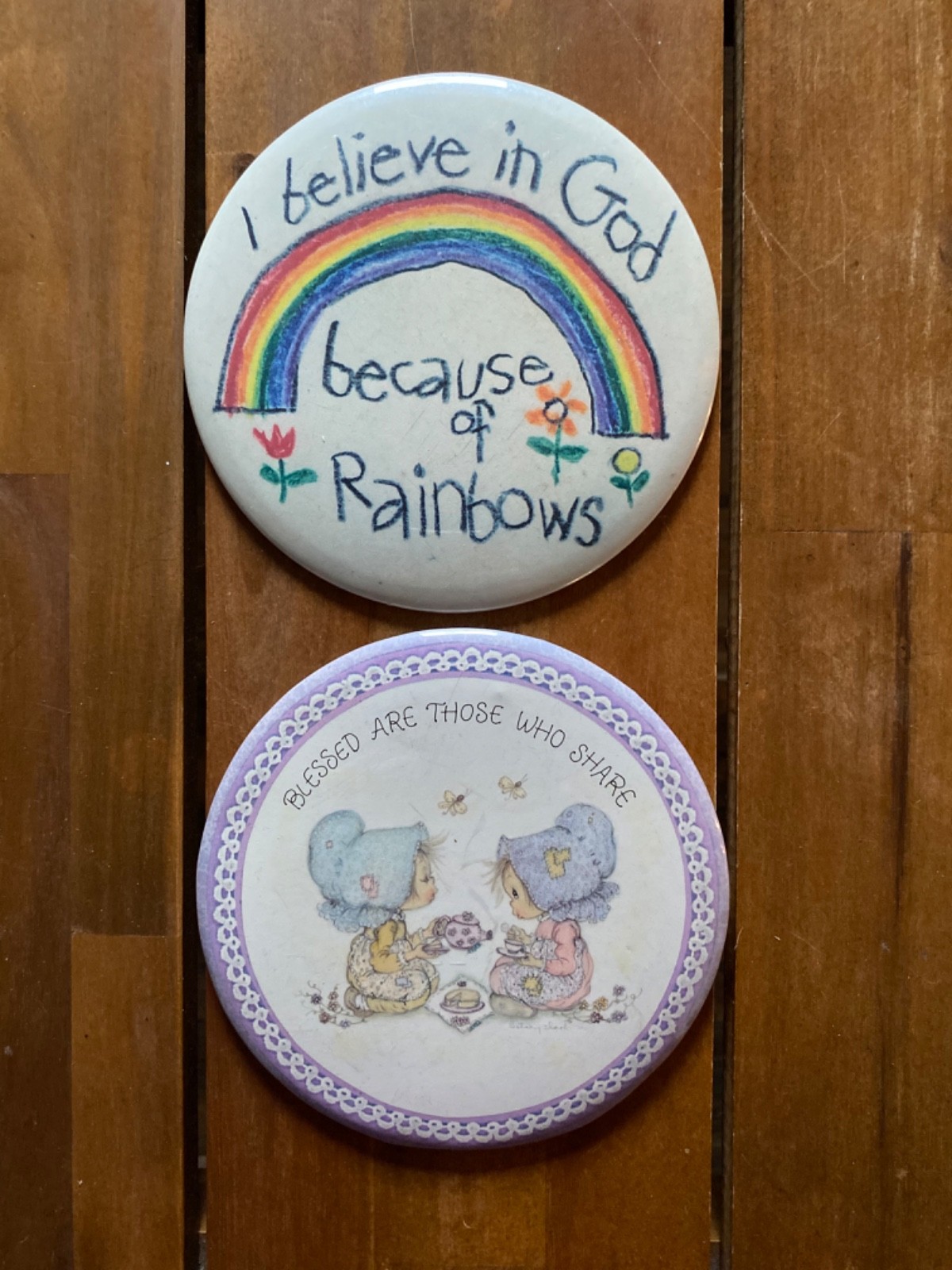 Vintage 1970s Hallmark Love Dots 6" Buttons Betsey Clark Rainbow Lot of 2 Vintage 1970s Hallmark Love Dots 6" Buttons Betsey Clark Rainbow Lot of 2