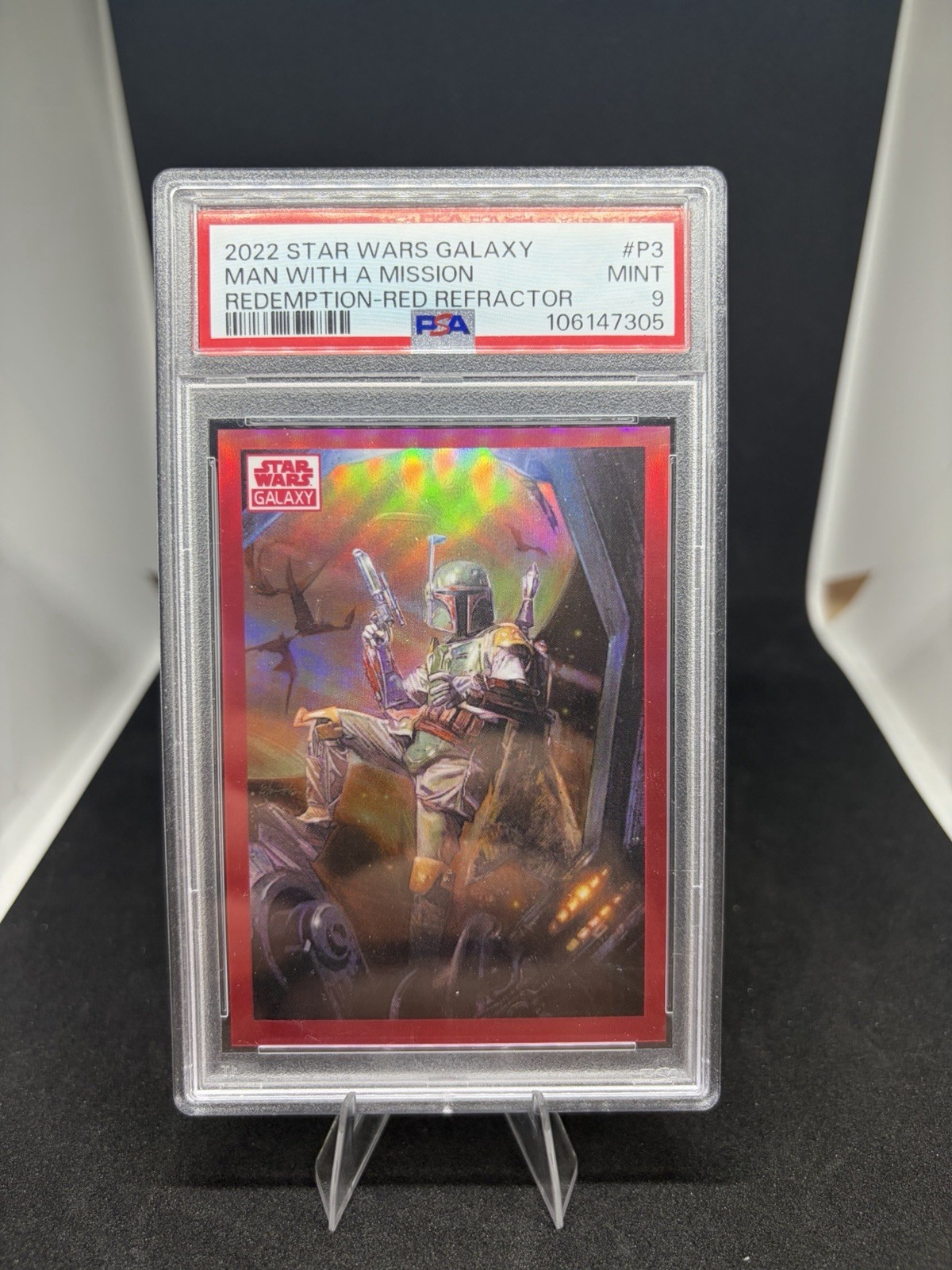 2022 Topps Chrome Star Wars Galaxy P3 Boba Fett Red Refractor /5 PSA 9 2022 Topps Chrome Star Wars Galaxy P3 Boba Fett Red Refractor /5 PSA 9