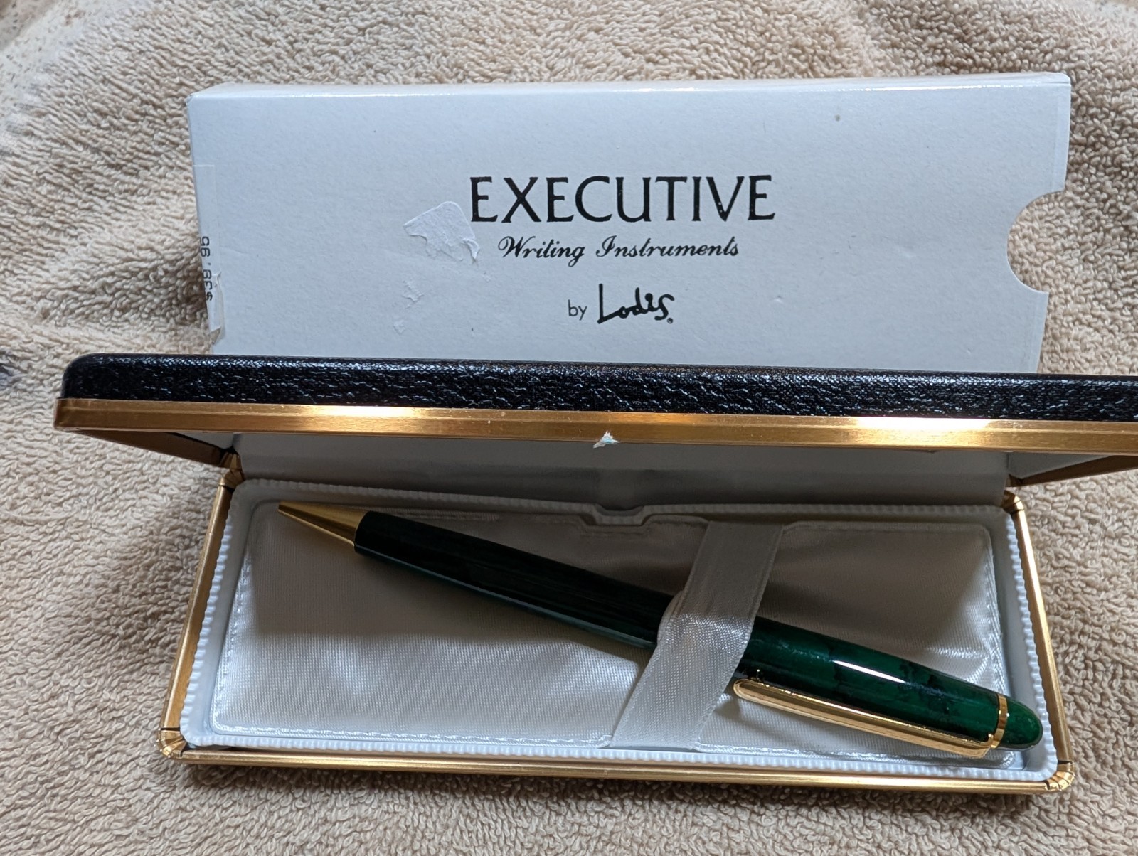 Vintage Lodis Executive Marbled Teal/Gold Tone Ballpoint Pen w/Case New/ Tested