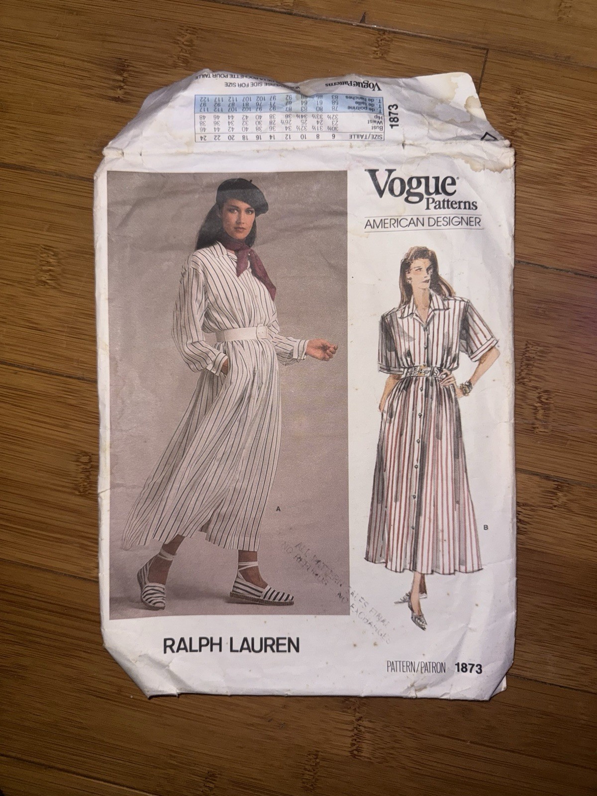 Vintage 1987 Vogue 1873 Ralph Lauren Dress Pattern Size 16 Cut Vintage 1987 Vogue 1873 Ralph Lauren Dress Pattern Size 16 Cut