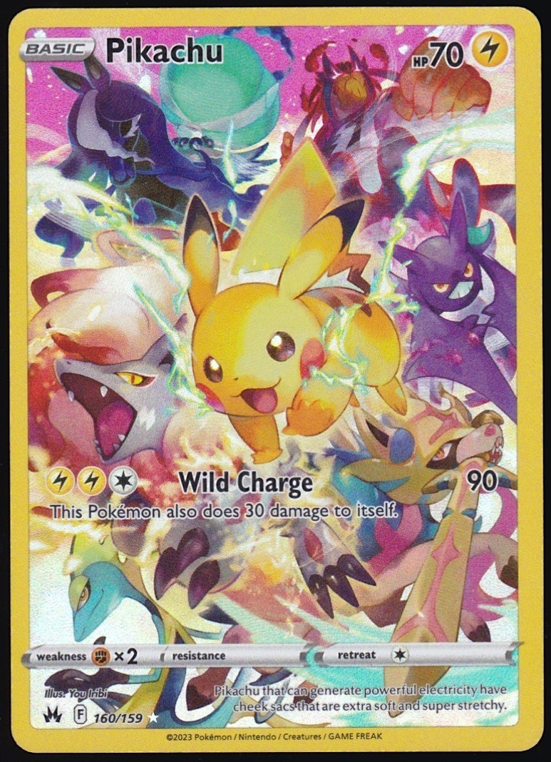 Pikachu 160/159 Crown Zenith Secret Rare Full Art Pokemon Card Holo English HP70 Pikachu 160/159 Crown Zenith Secret Rare Full Art Pokemon Card Holo English HP70