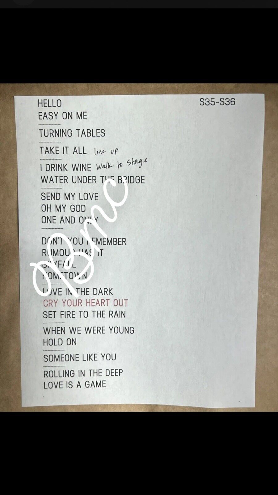 Weekends With Adele At Ceasers. Las Vegas- SetList From The Show On 6/30 RARE-