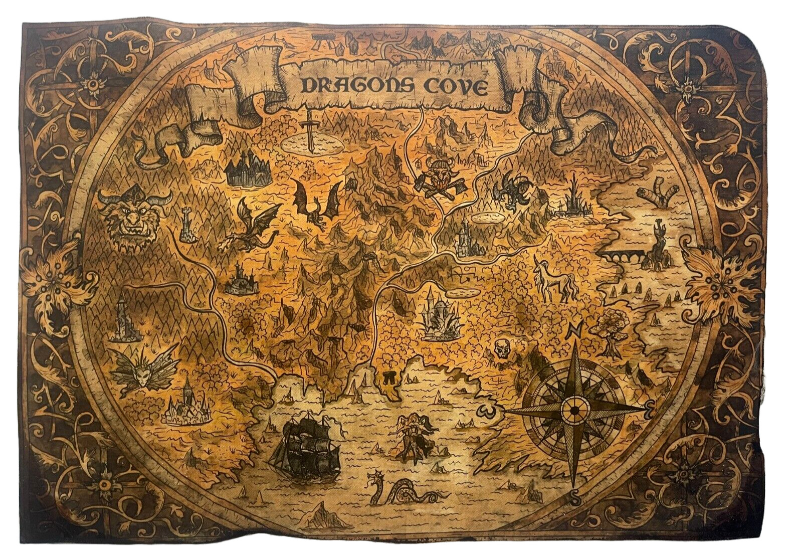 Treasure Map Poster Medieval Dragons Decorations Art Pirate Maps Print Canvas Treasure Map Poster Medieval Dragons Decorations Art Pirate Maps Print Canvas