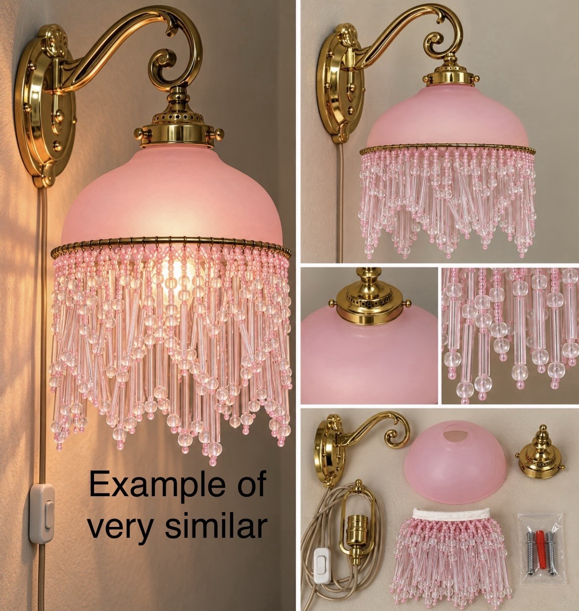 Vintage Spiegel Pink Beaded Glass Wall Lamp NOS Hollywood Re Original Box Taiwan Vintage Spiegel Pink Beaded Glass Wall Lamp NOS Hollywood Re Original Box Taiwan