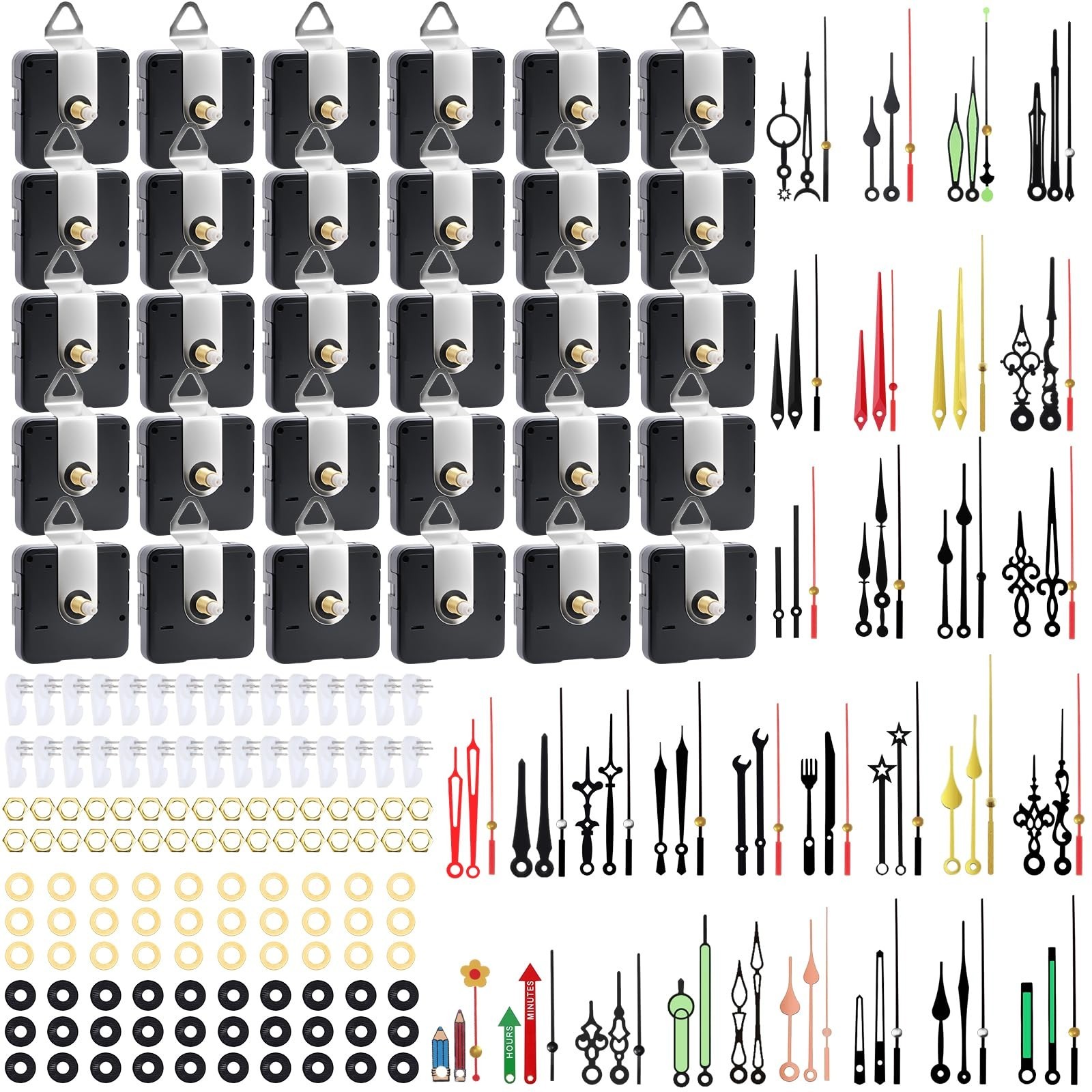30 Pack Quartz Clock Movement Kit, Silent Non-Ticking Mechanism, 20mm Shaft, DIY 30 Pack Quartz Clock Movement Kit, Silent Non-Ticking Mechanism, 20mm Shaft, DIY