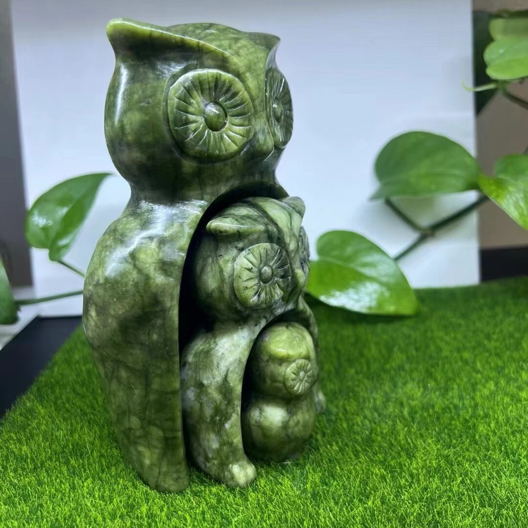 3pc natural serpentine owl family carved quartz hsiuyen jade skull decor gift 3pc natural serpentine owl family carved quartz hsiuyen jade skull decor gift