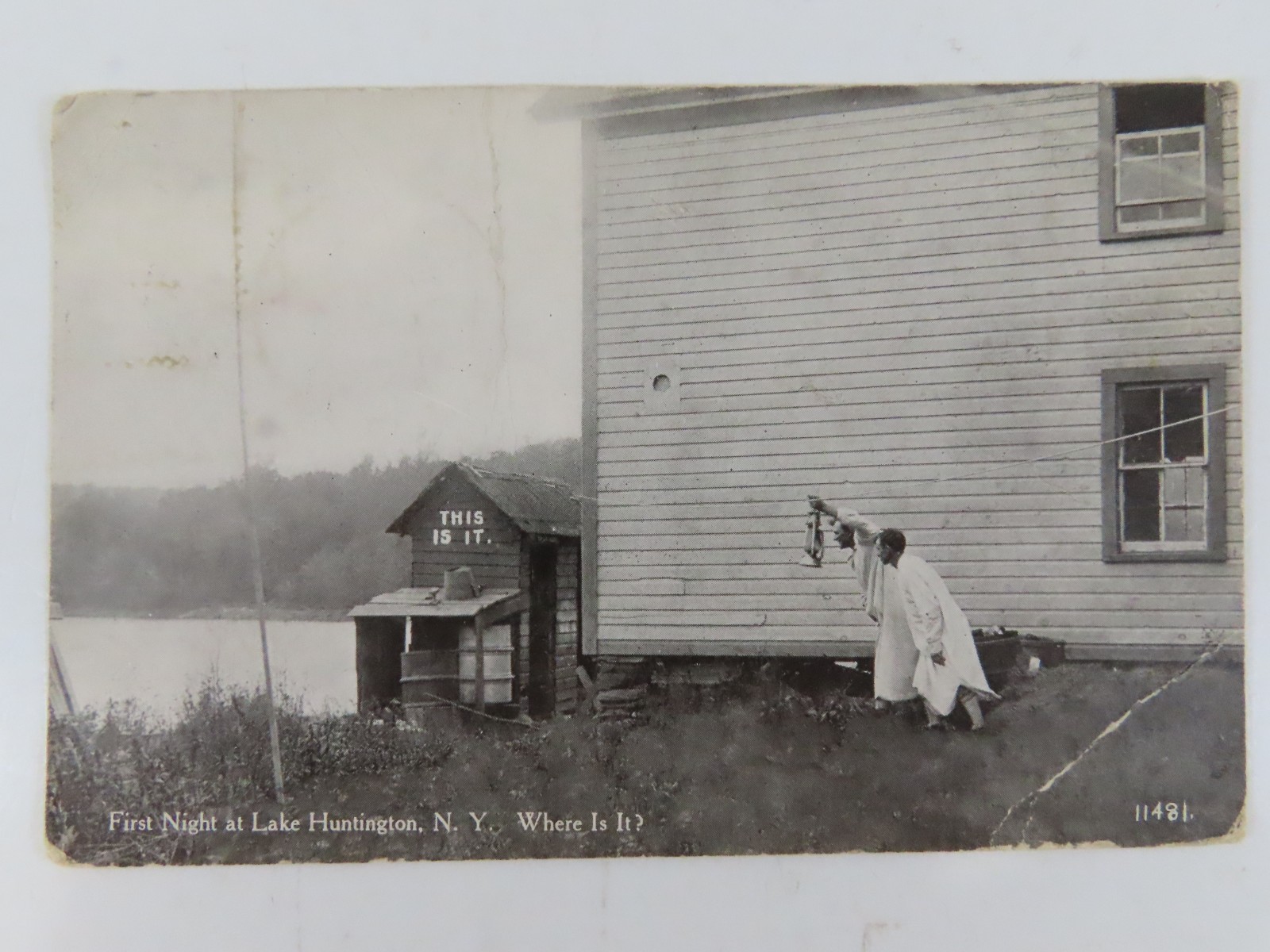 RPPC Postcard First Night At Lake Huntington NY Antique 1917 D275 RPPC Postcard First Night At Lake Huntington NY Antique 1917 D275