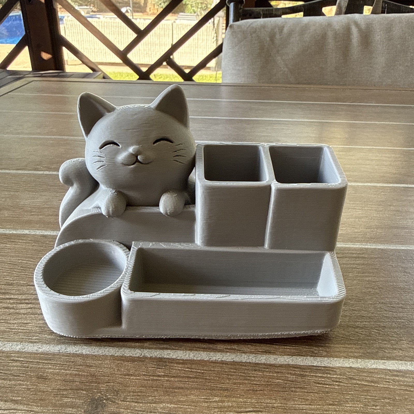 Bathroom Office Cute Gray Cat Organizer Tray 3D Printed