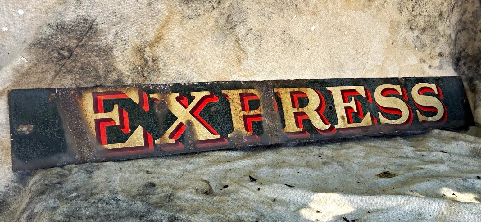 VINTAGE ANTIQUE ORIGINAL RAILWAY EXPRESS PORCELAIN SIGN VINTAGE ANTIQUE ORIGINAL RAILWAY EXPRESS PORCELAIN SIGN