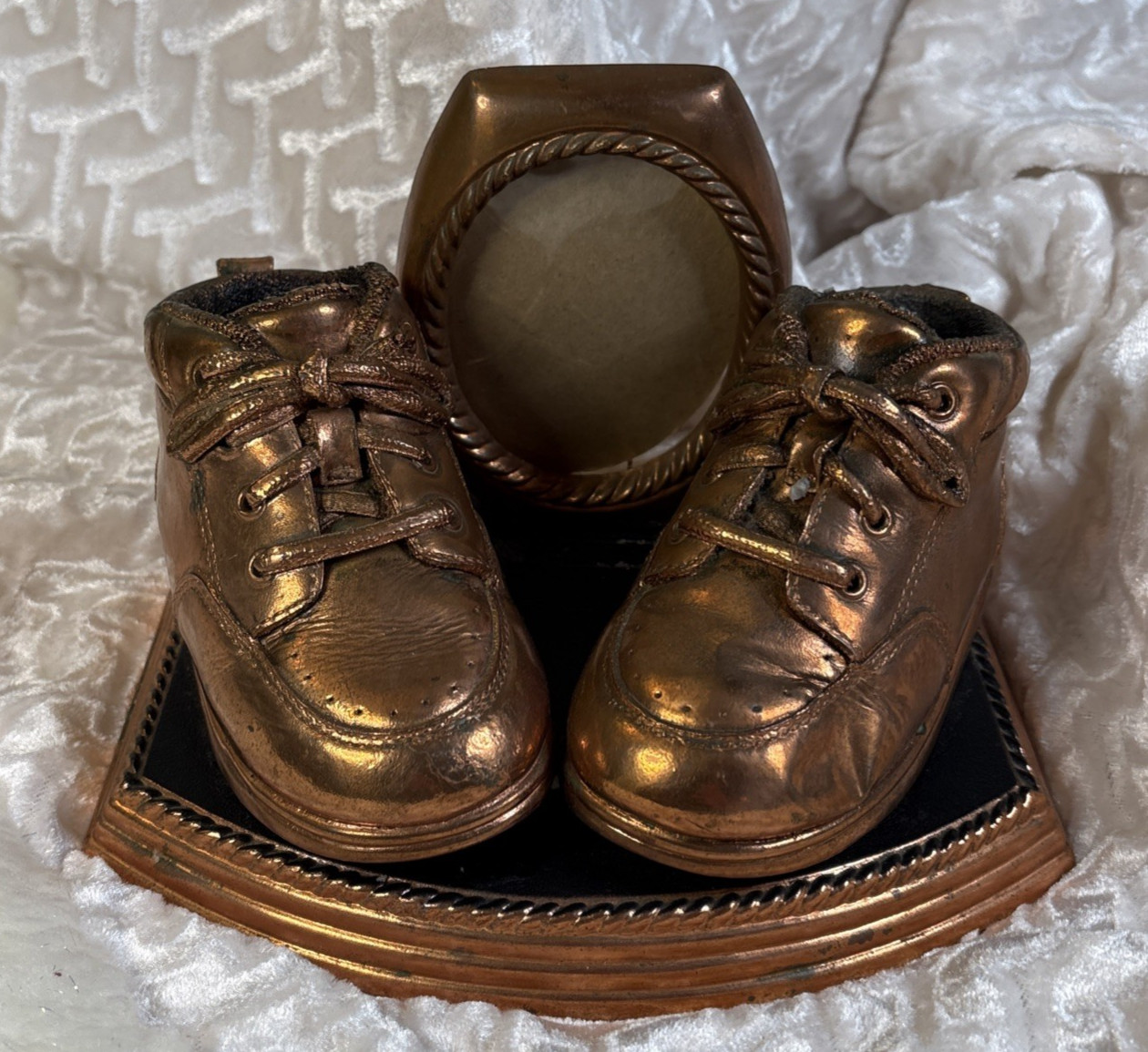 Antique Vintage Picture Frame Baby Shoes