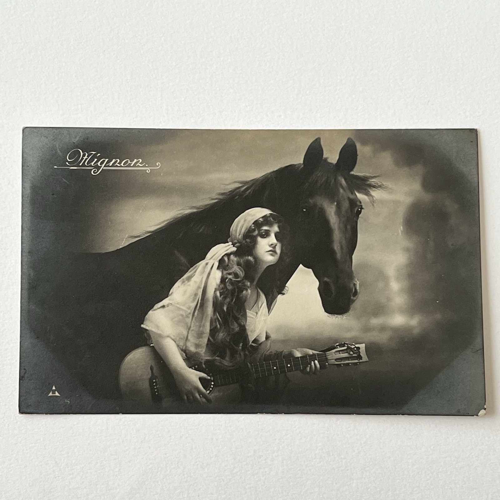 Antique RPPC Real Photograph Postcard Beautiful Mystical Woman Horse & Guitar Antique RPPC Real Photograph Postcard Beautiful Mystical Woman Horse & Guitar