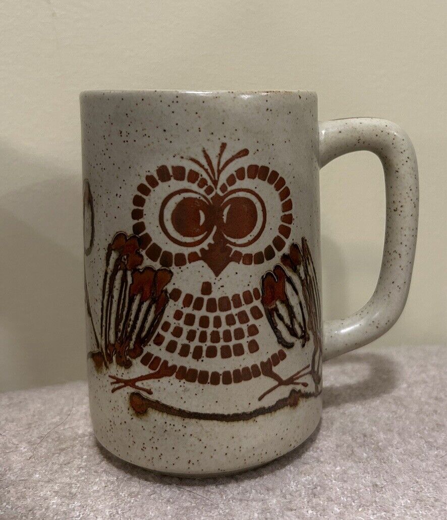 Vintage Speckled Otagiri Style Stoneware Owl Mug Retro 70s 16oz Unbranded