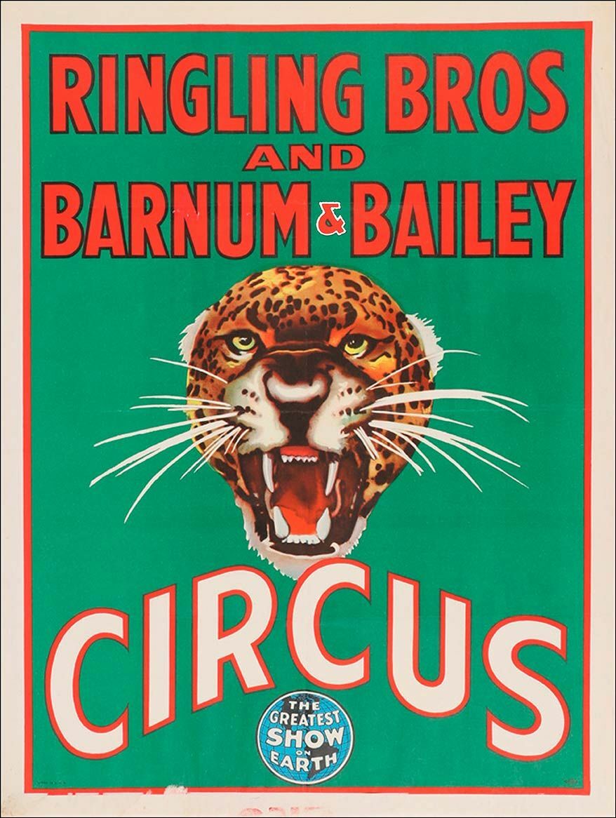 RINGLING BROTHERS BARNUM & BAILEY LEOPARD 16" HEAVY DUTY USA MADE METAL ADV SIGN