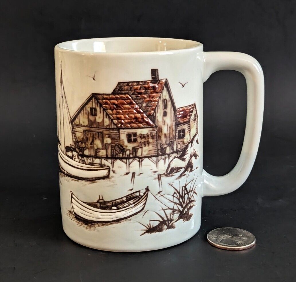 Vintage Otagiri Sailboats, Wharf/Dock Seagulls Nautical Coffee Mugs