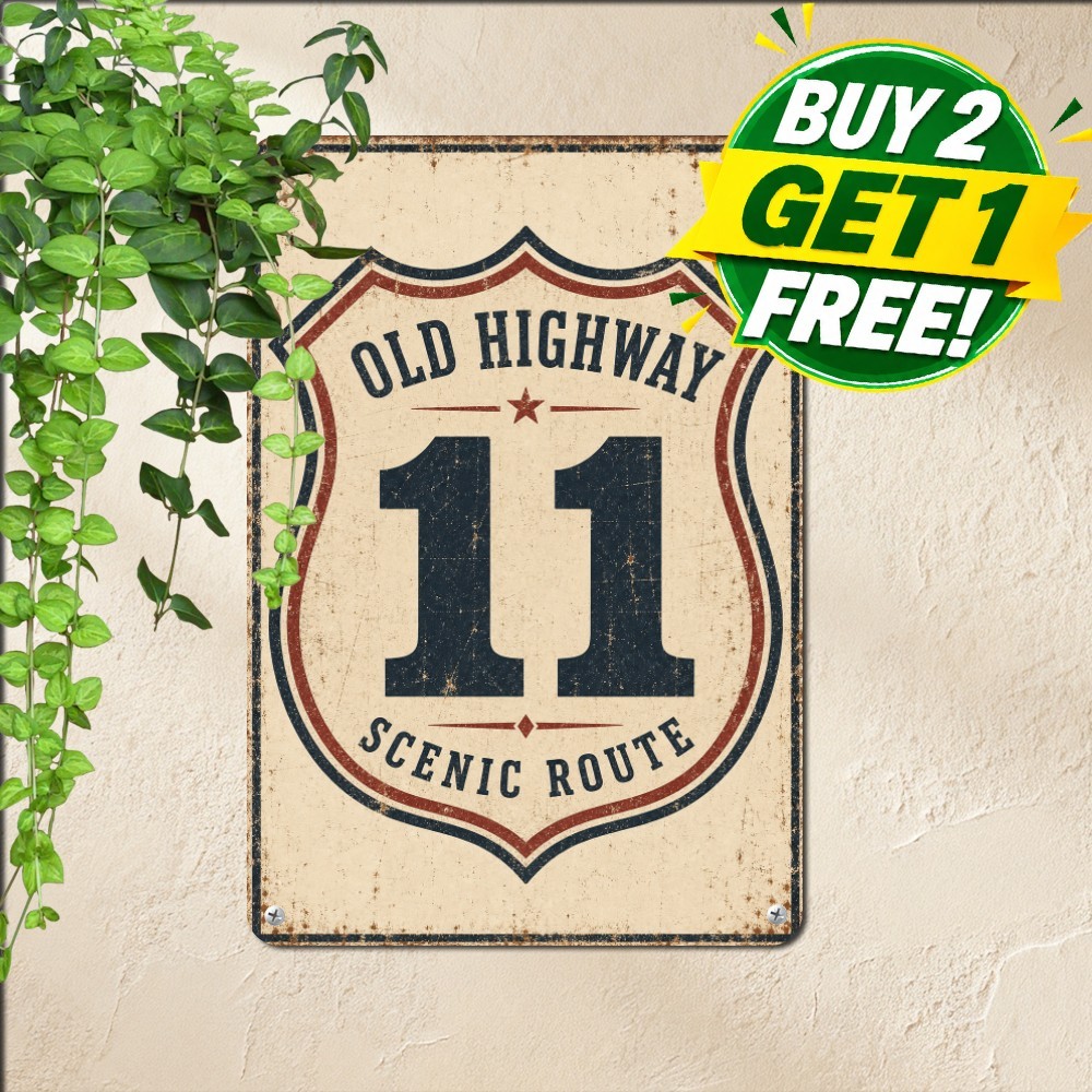 Historic American Highway Sign Vintage Cross Country Road Trip Metal Tin Decor