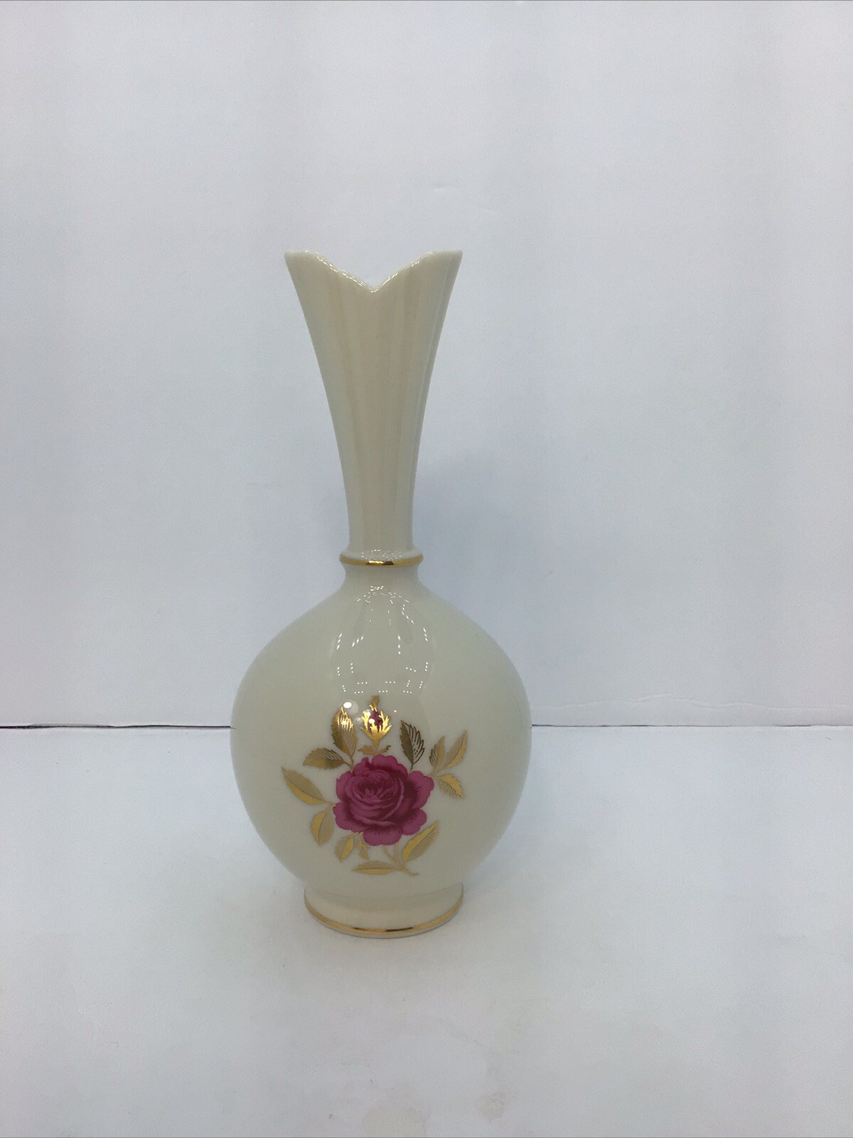 Lenox Rhodora Ivory Vase Pink Rose Gold Leaves