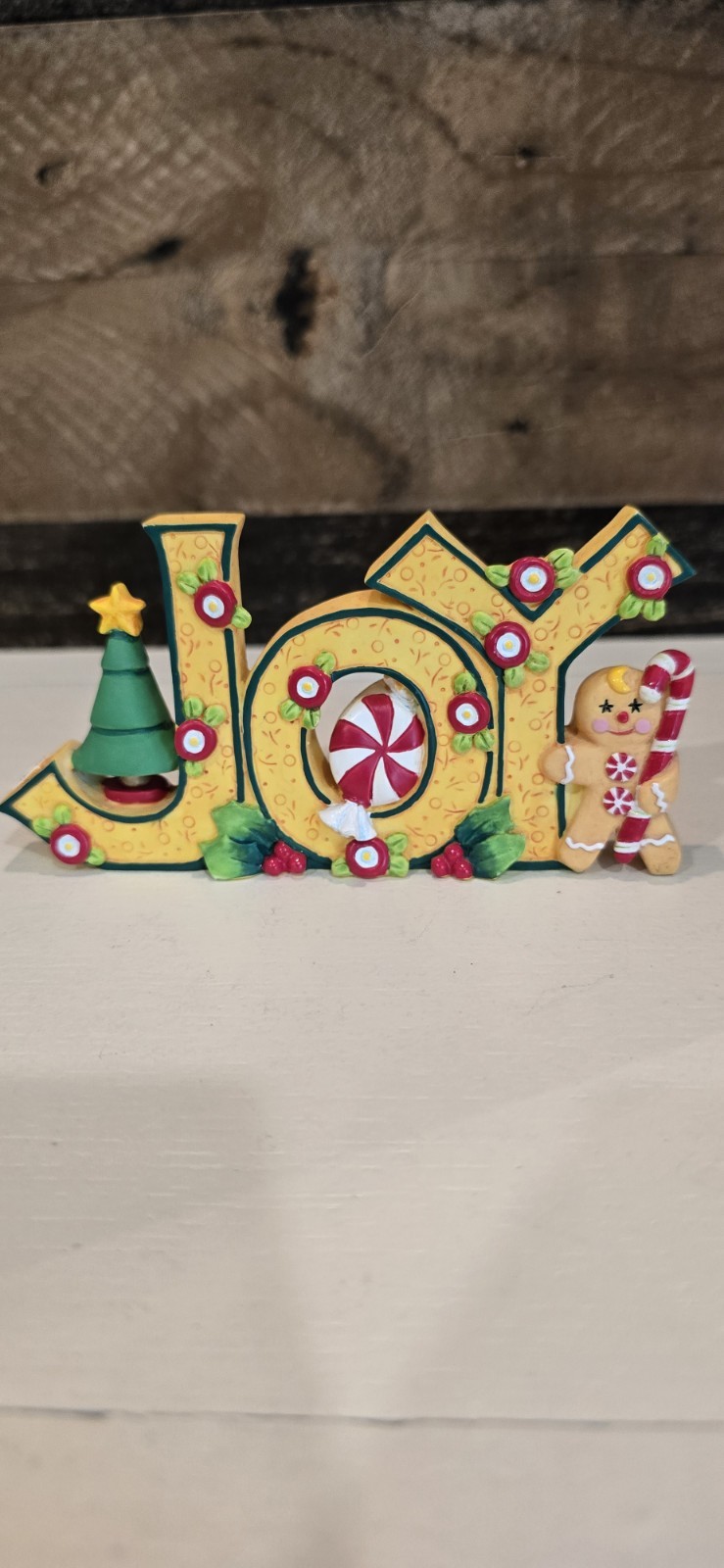 Vintage HTF Mary Engelbreit Christmas Joy Letter Shelf Sitter Yellow Figurine 5"