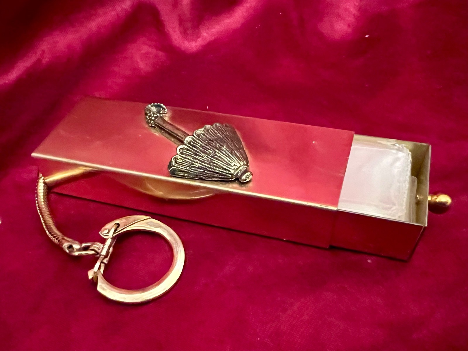 Vintage Mid-Century Gold-Tone Brass Rain Bonnet Carrier Keychain w/Unused Hood Vintage Mid-Century Gold-Tone Brass Rain Bonnet Carrier Keychain w/Unused Hood