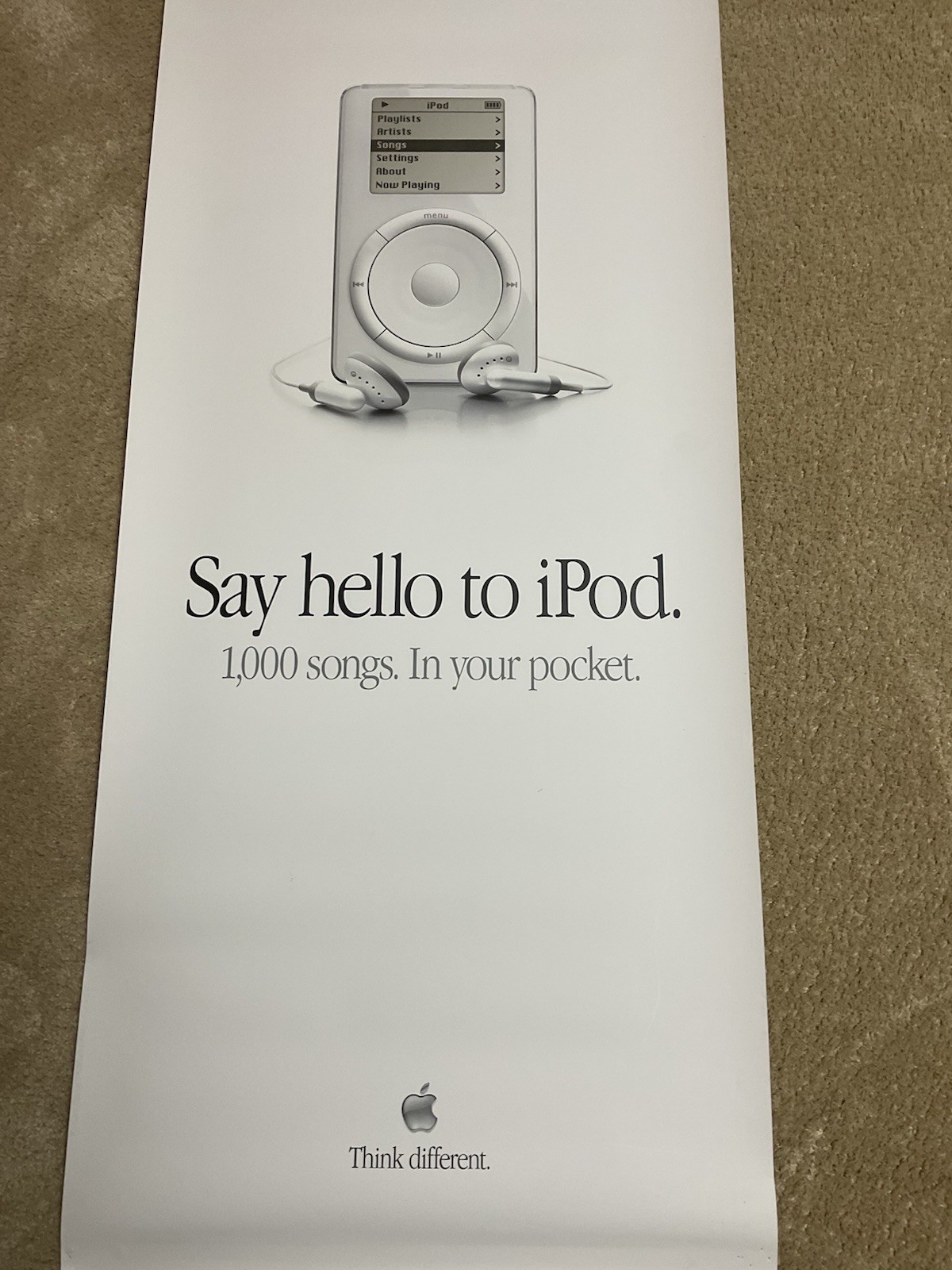 Vintage 2001 Apple Computer Original iPod Large Poster, 60”x24”, Think Different Vintage 2001 Apple Computer Original iPod Large Poster, 60”x24”, Think Different