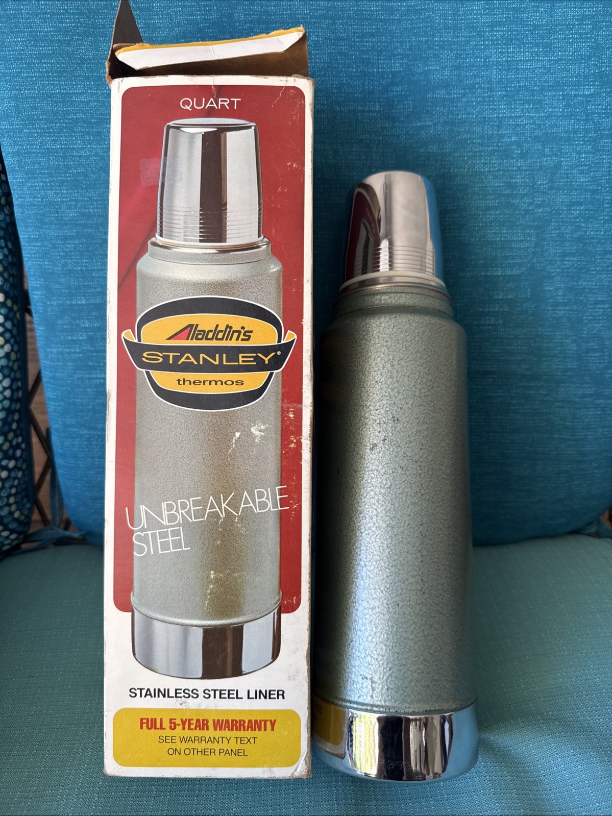 Vintage STANLEY Aladdin’s Thermos Vacuum Bottle In Original Box Green USA 1976 Vintage STANLEY Aladdin’s Thermos Vacuum Bottle In Original Box Green USA 1976