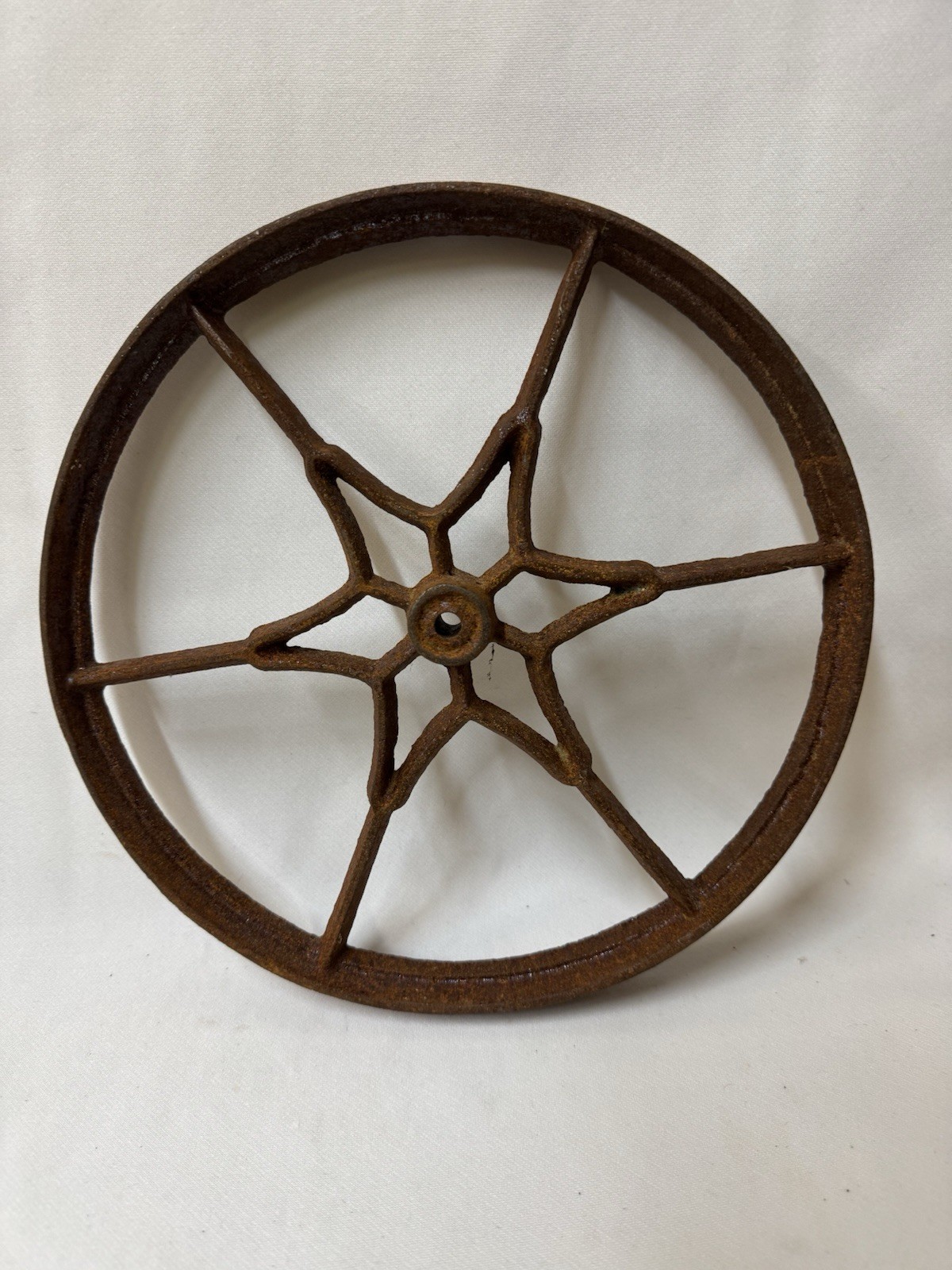 Vintage Cast Iron 6-Spoke Machinery Wheel 11” Rustic Industrial Decor