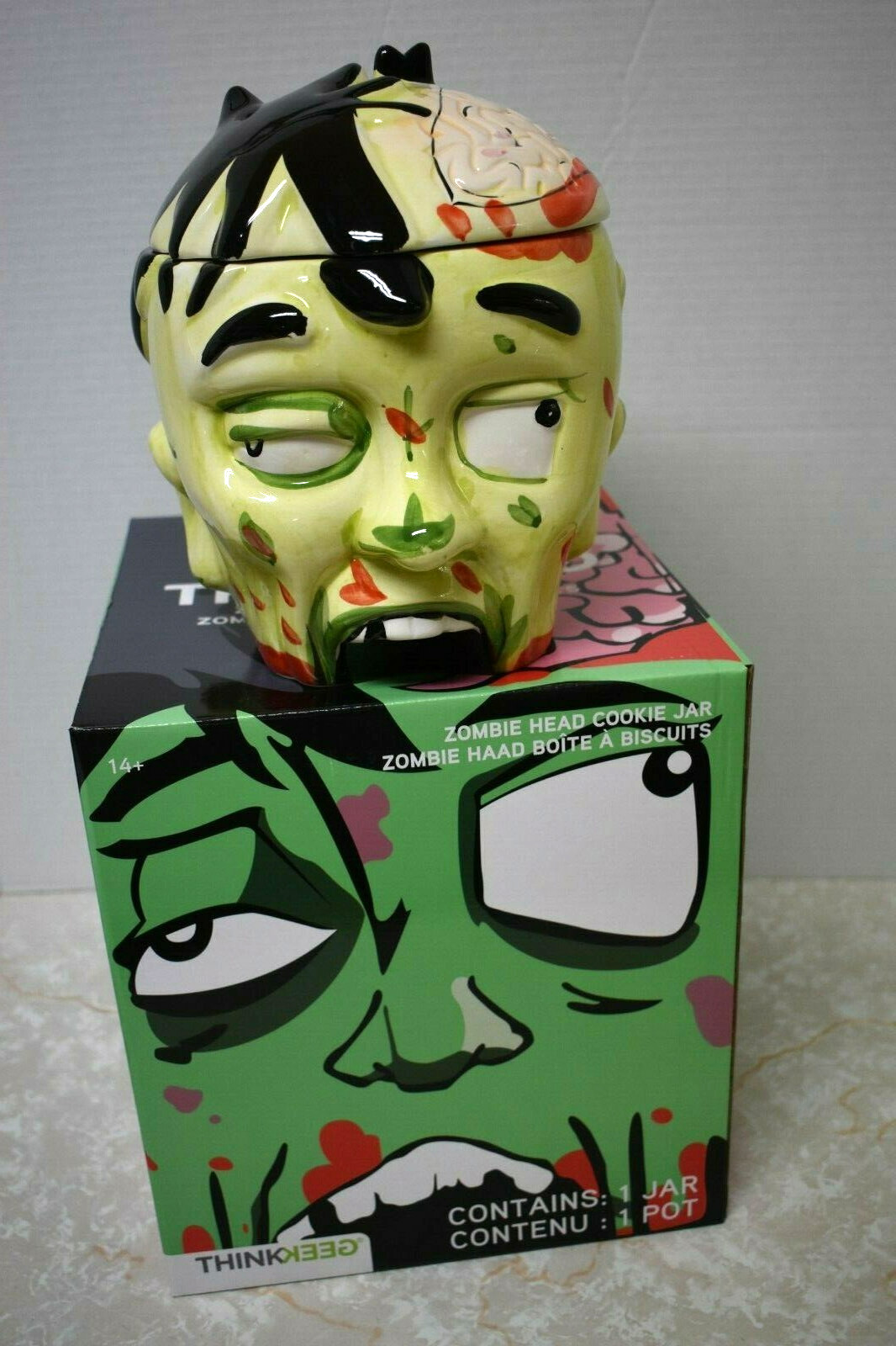 Zombie Head Cookie Jar About 9" Tall 7" Wide Brains Halloween Scary Candy Treats Zombie Head Cookie Jar About 9" Tall 7" Wide Brains Halloween Scary Candy Treats