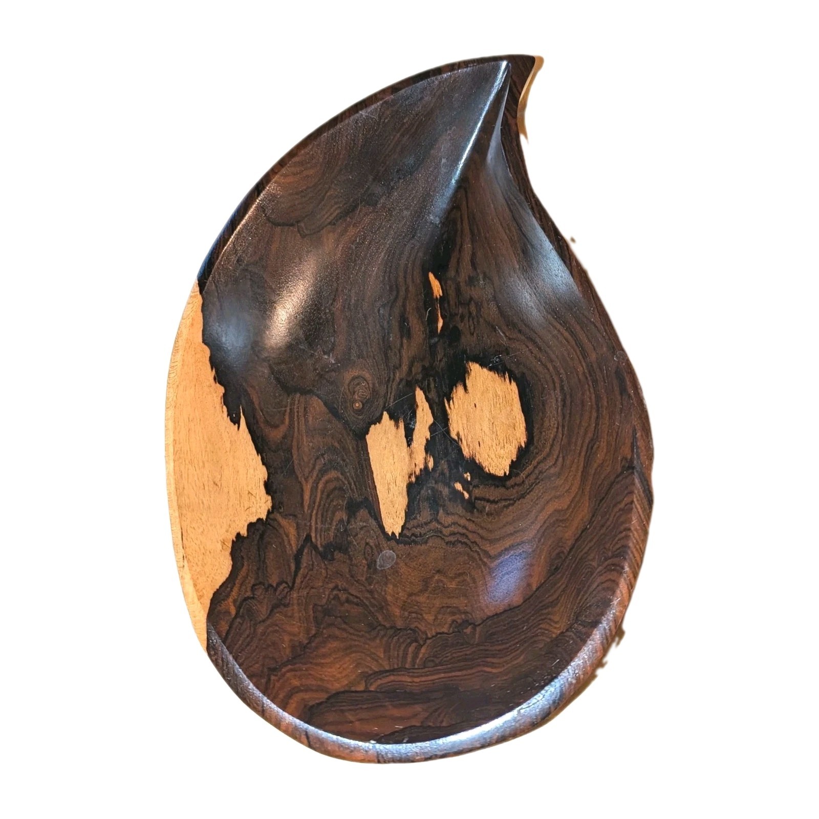 Vtg Hand Carved Wood Bowl Turned Ziricote Belize Wooden 12"x8" Teardrop Leaf A+ Vtg Hand Carved Wood Bowl Turned Ziricote Belize Wooden 12"x8" Teardrop Leaf A+