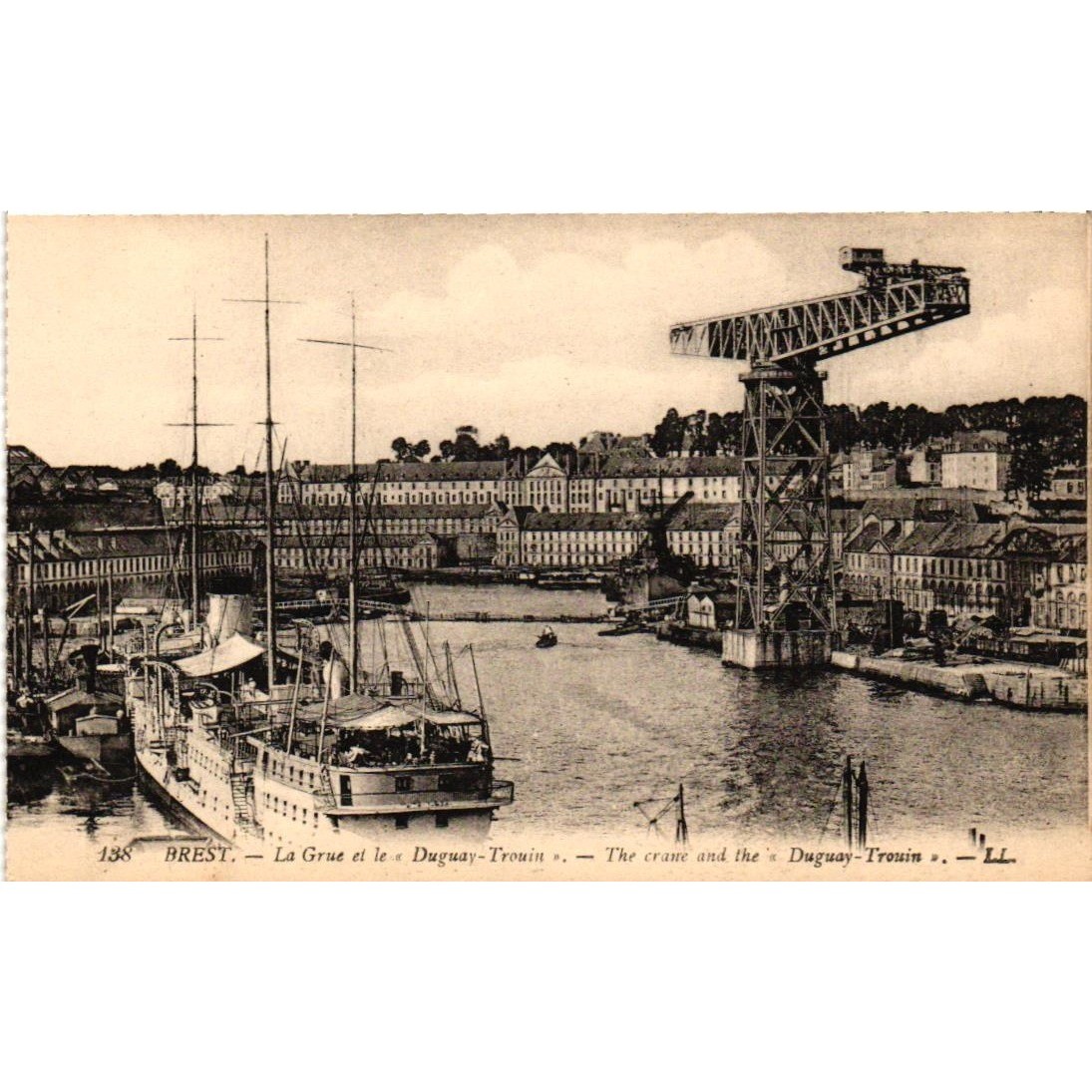 Vintage Brest France Postcard La Grue et le Duguay-Trouin Ship Levy Fils et Cie Vintage Brest France Postcard La Grue et le Duguay-Trouin Ship Levy Fils et Cie