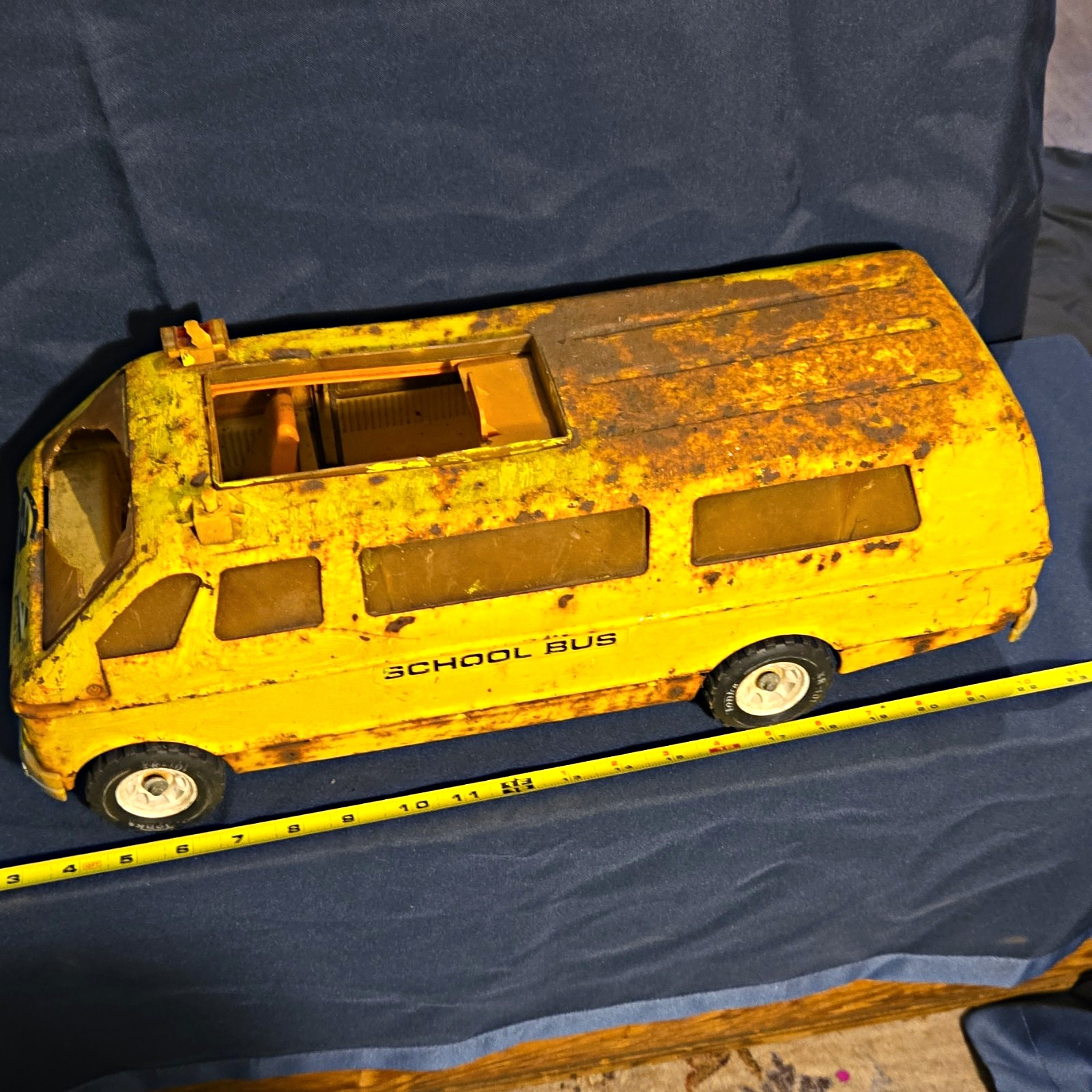 1970 Vintage Yellow Metal Toy School Bus, Classic Tin Style Diecast Toy 1970 Vintage Yellow Metal Toy School Bus, Classic Tin Style Diecast Toy