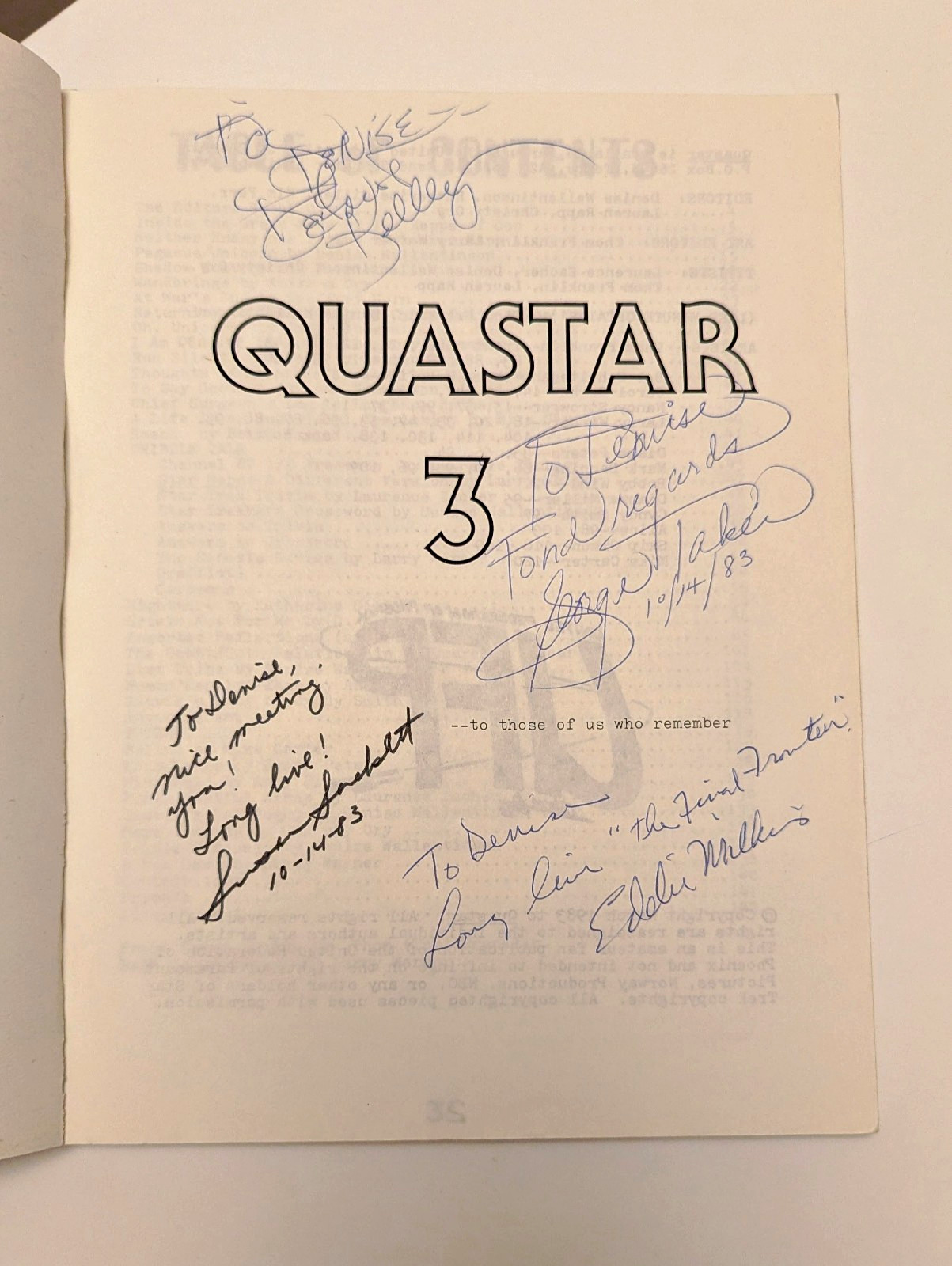 Quastar #3 Signed Star Trek Fanzine DeForest Kelley George Takei + Quastar #4