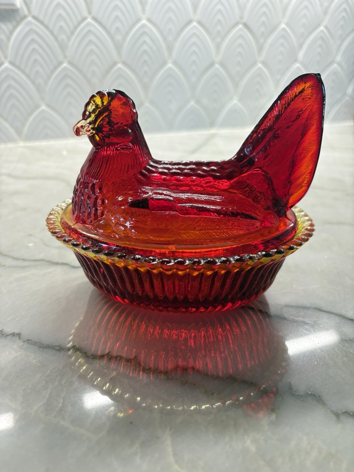 Vintage Ruby Red Amberina Hen on Nest Glass Chicken Covered Dish Vintage Ruby Red Amberina Hen on Nest Glass Chicken Covered Dish