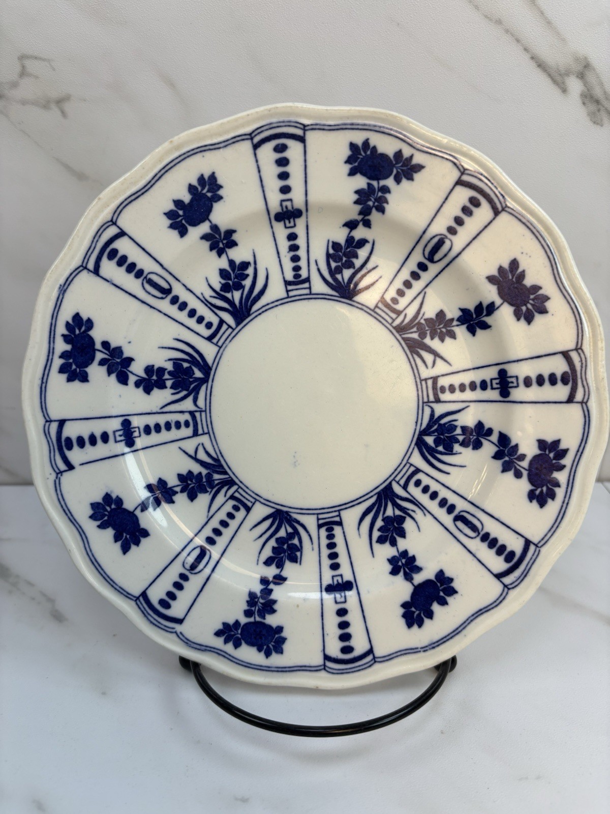 Antique BWM Co Satsuma Plate CAULDON England Blue White Scalloped Victorian Antique BWM Co Satsuma Plate CAULDON England Blue White Scalloped Victorian