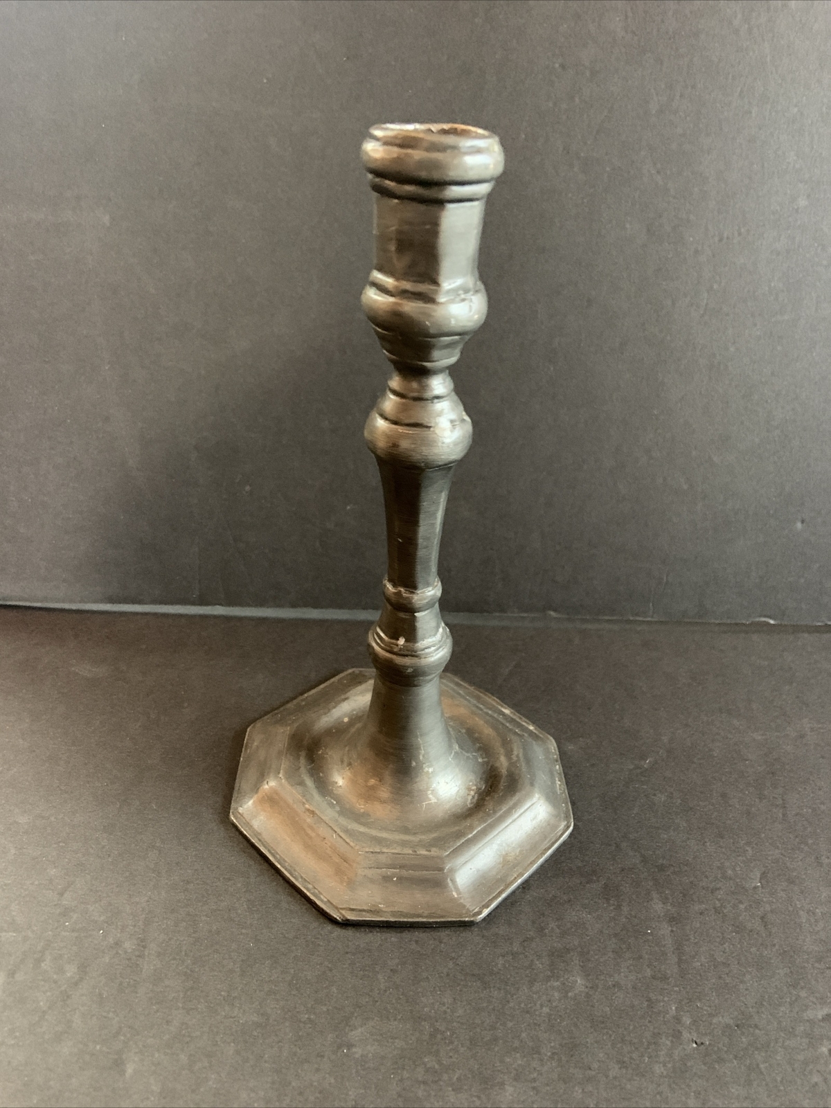 An Antique Early To Mid 18th Century Pewter Taper Candlestick, 7 1/2” Tall An Antique Early To Mid 18th Century Pewter Taper Candlestick, 7 1/2” Tall