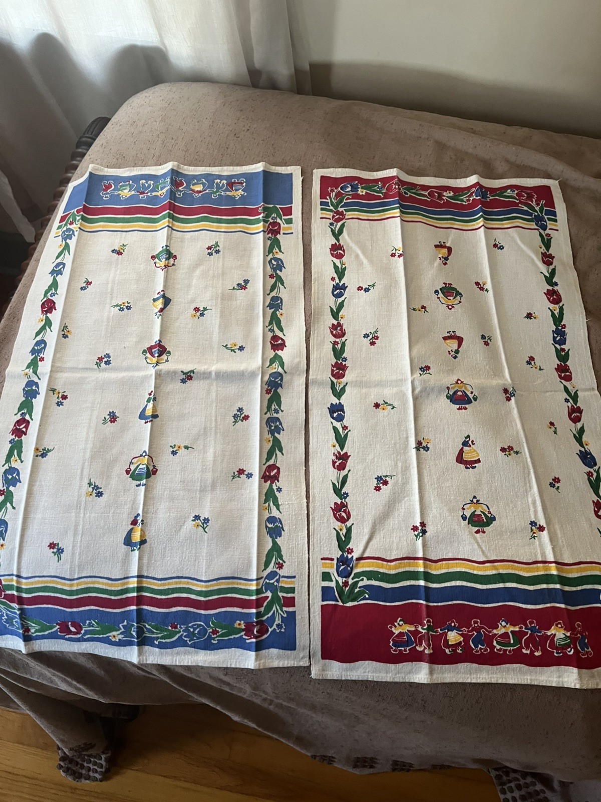 Vintage Pair (2)Startex Kitchen Towel Dutch Dancing 28 X 16 1/2 Linen Cotton
