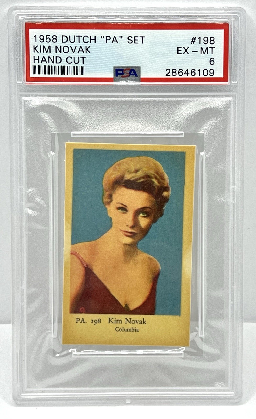1958 Dutch "PA" Set #198 Kim Novak Hand Cut PSA 6 EX-MT Pop 1 None Higher 1958 Dutch "PA" Set #198 Kim Novak Hand Cut PSA 6 EX-MT Pop 1 None Higher
