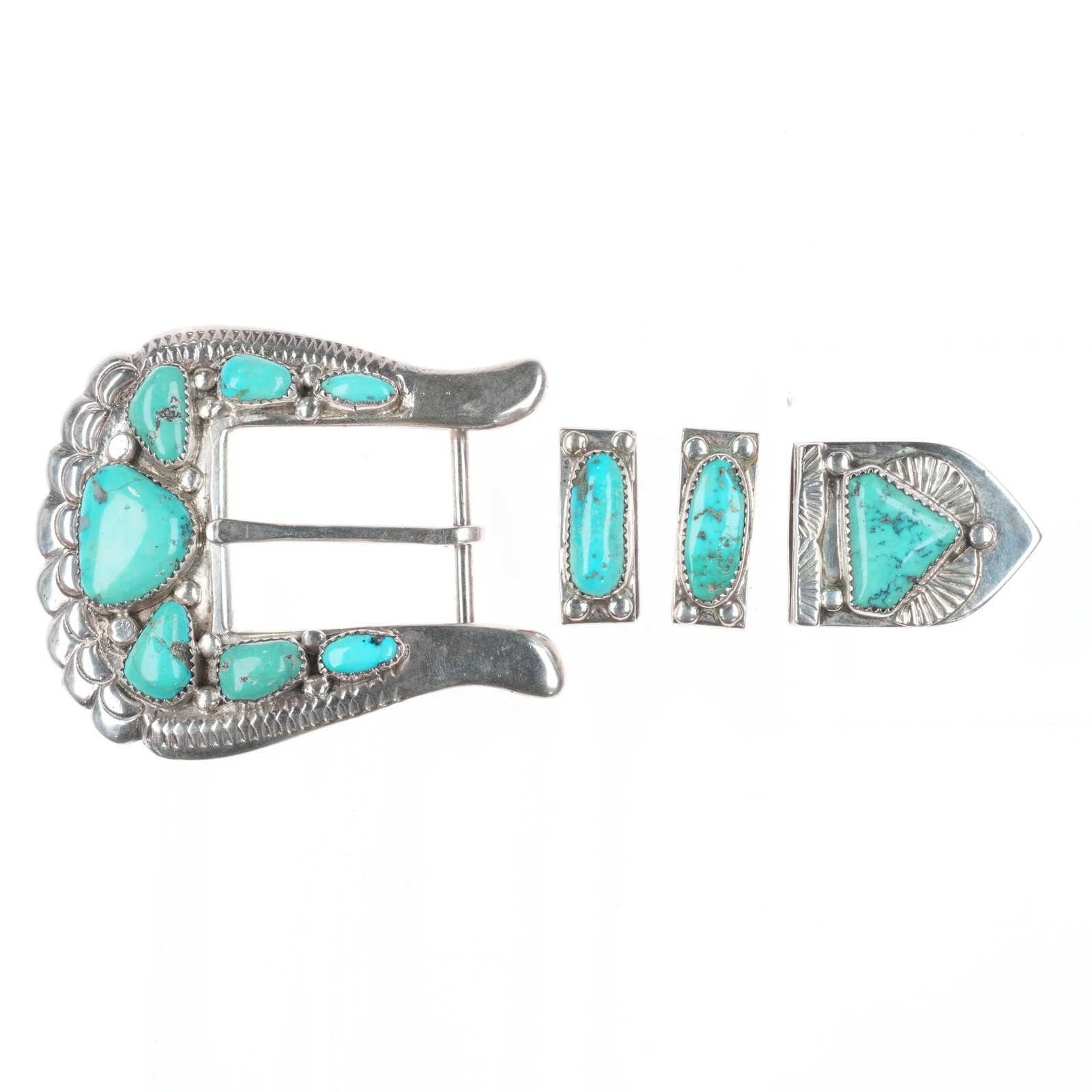 1" Horace Iule Zuni cast sterling silver turquoise ranger belt buckle set 1" Horace Iule Zuni cast sterling silver turquoise ranger belt buckle set